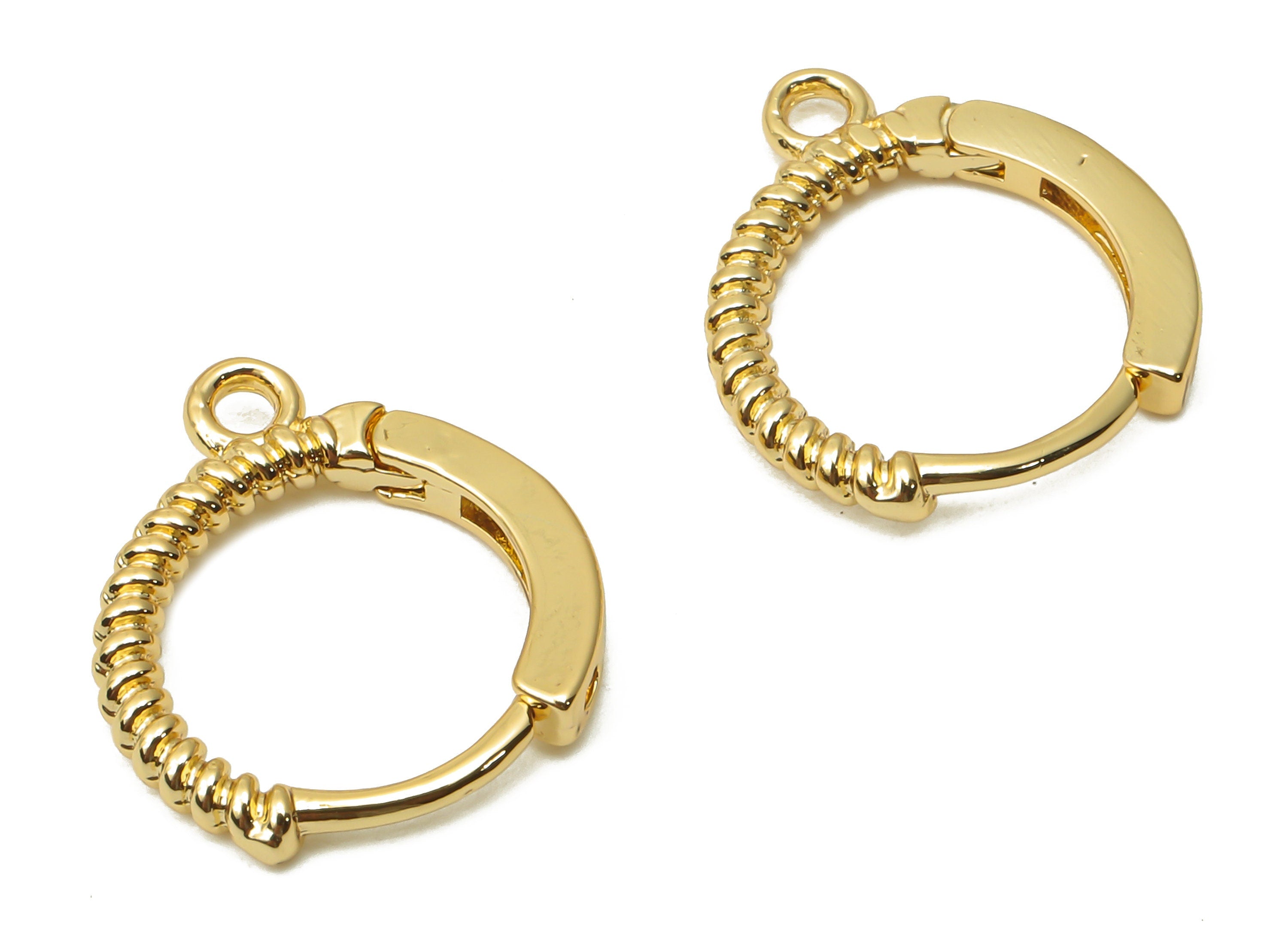 Brass Round Earrings Clasps With Loop - Brass Huggie Hoop Earring - Spiral Hoop Clasps - 18K Real Gold Plated - 13.51x13.51x1.77mm - RGP4816 - DOMEDBAZAAR