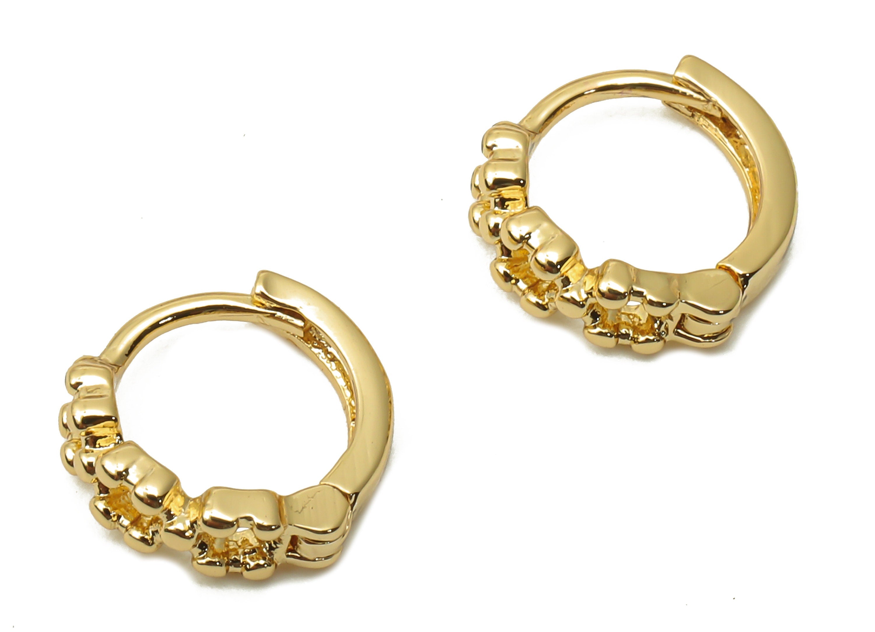 Brass Textured Circle Earrings Clasps - Huggie Flower Earrings - Brass Huggie Hoop - 18K Real Gold Plated- 10.57x10.57x1.45mm - RGP4818 - DOMEDBAZAAR