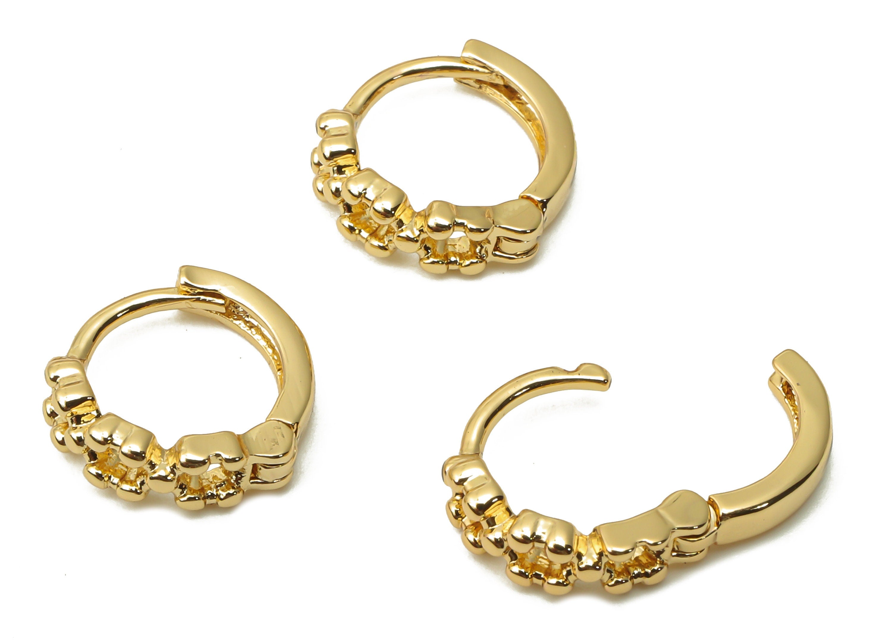 Brass Textured Circle Earrings Clasps - Huggie Flower Earrings - Brass Huggie Hoop - 18K Real Gold Plated- 10.57x10.57x1.45mm - RGP4818 - DOMEDBAZAAR