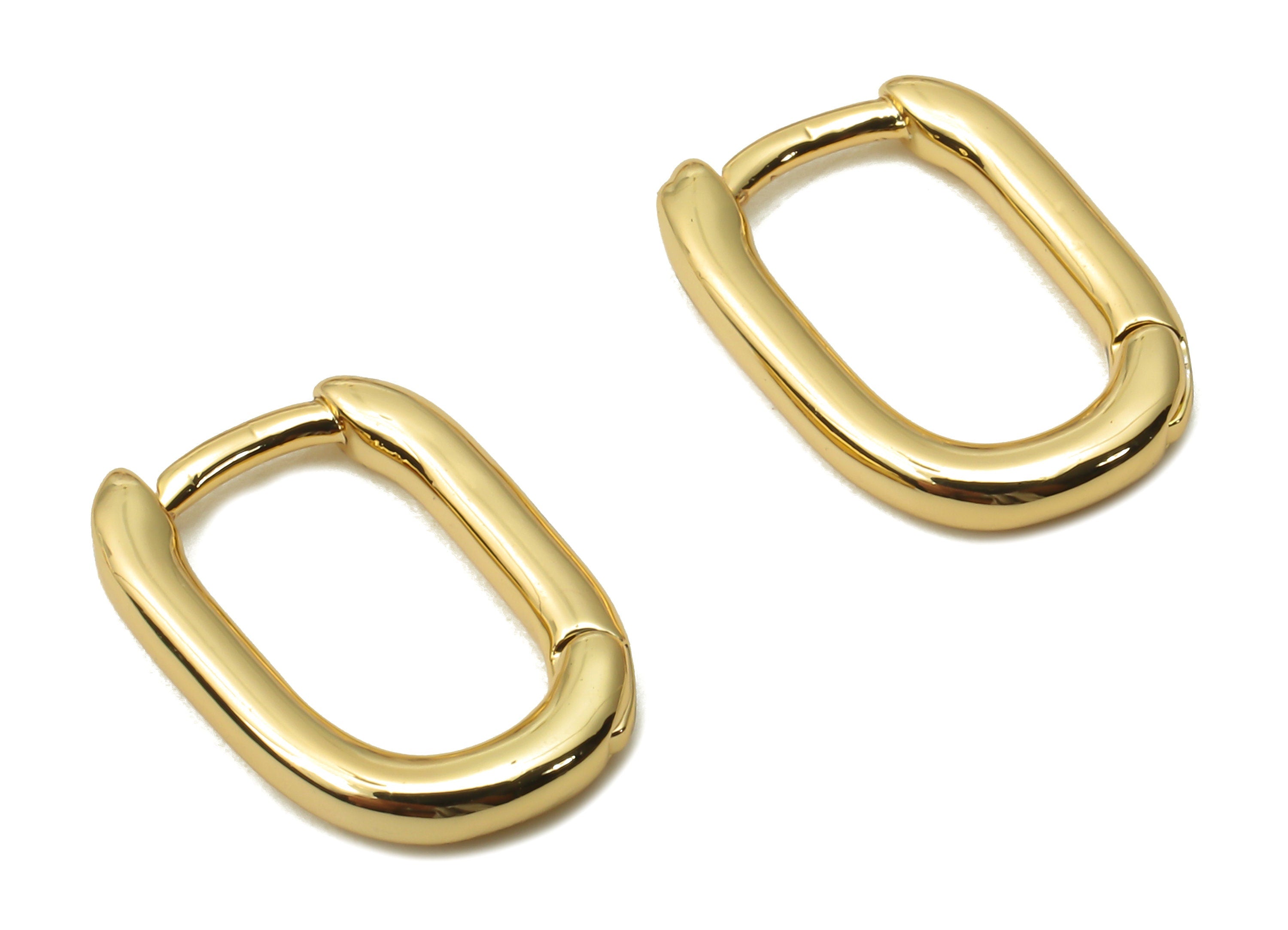 Brass Oval Rectangle Hoop Earrings - Small Huggie Hoop Earrings - Huggie Earrings - 18K Real Gold Plated Brass - 13.9x10x1.85mm - RGP4824 - DOMEDBAZAAR