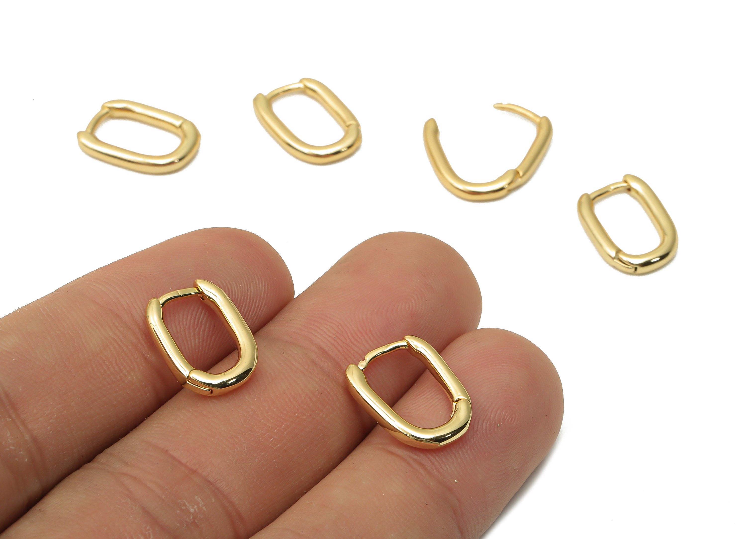 Brass Oval Rectangle Hoop Earrings - Small Huggie Hoop Earrings - Huggie Earrings - 18K Real Gold Plated Brass - 13.9x10x1.85mm - RGP4824 - DOMEDBAZAAR