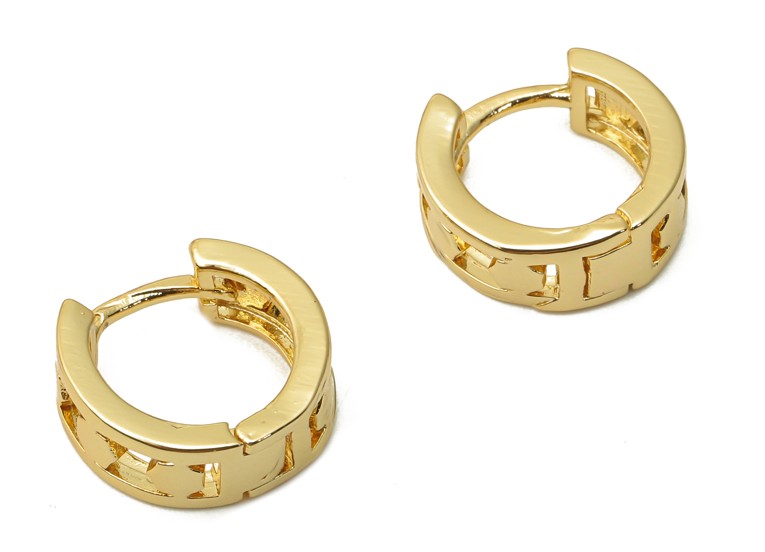 Brass Circle Earrings Clasps - Huggie Hoop Earrings Heptagon - Thick Clasps Hoop - 18K Real Gold Plated - 12.05x12.05x1.66mm - RGP4825 - DOMEDBAZAAR