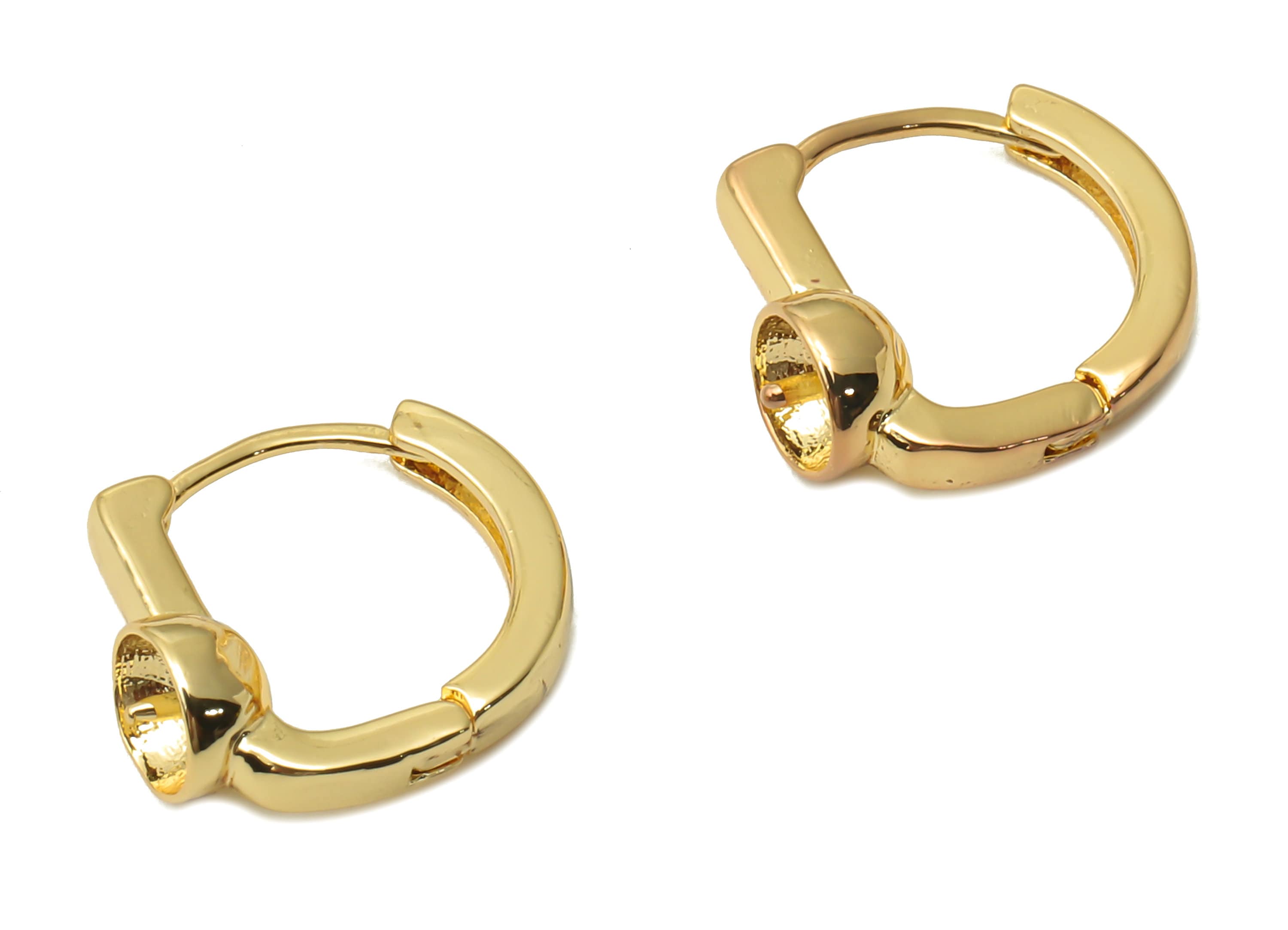 Brass Lever Earrings Clasps Cabachon - Brass Huggie Hoop Earrings - Earrings for Pearl- 18K Real Gold Plated - 11.73x10.72x3.2mm - RGP4826 - DOMEDBAZAAR