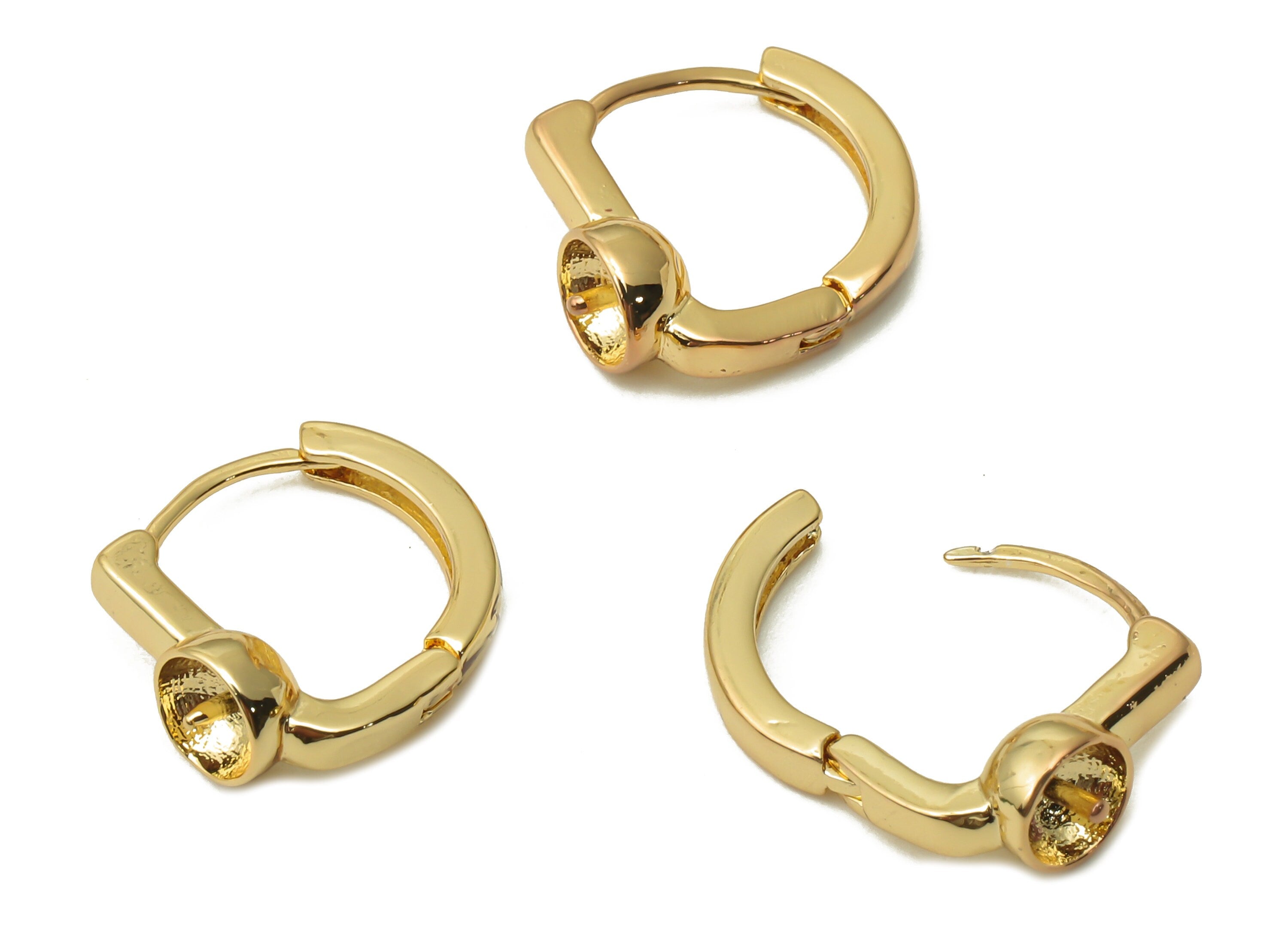 Brass Lever Earrings Clasps Cabachon - Brass Huggie Hoop Earrings - Earrings for Pearl- 18K Real Gold Plated - 11.73x10.72x3.2mm - RGP4826 - DOMEDBAZAAR