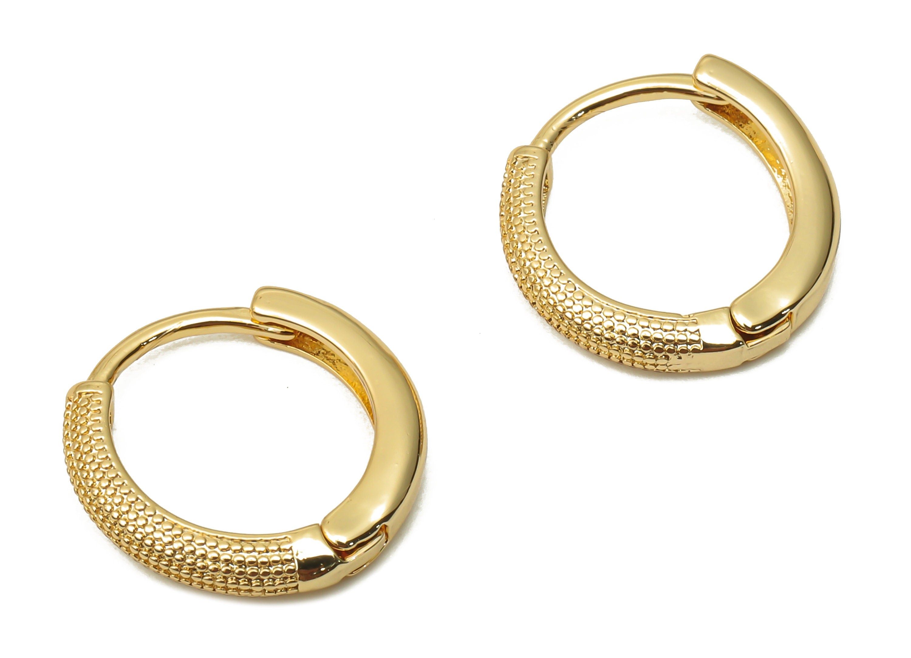 Brass Circle Spot Earrings Clasps - Huggie Hoop Earrings - Round Textured Hoop Clasps - 18K Real Gold Plated - 14.12x14.12x1.82mm - RGP4827 - DOMEDBAZAAR
