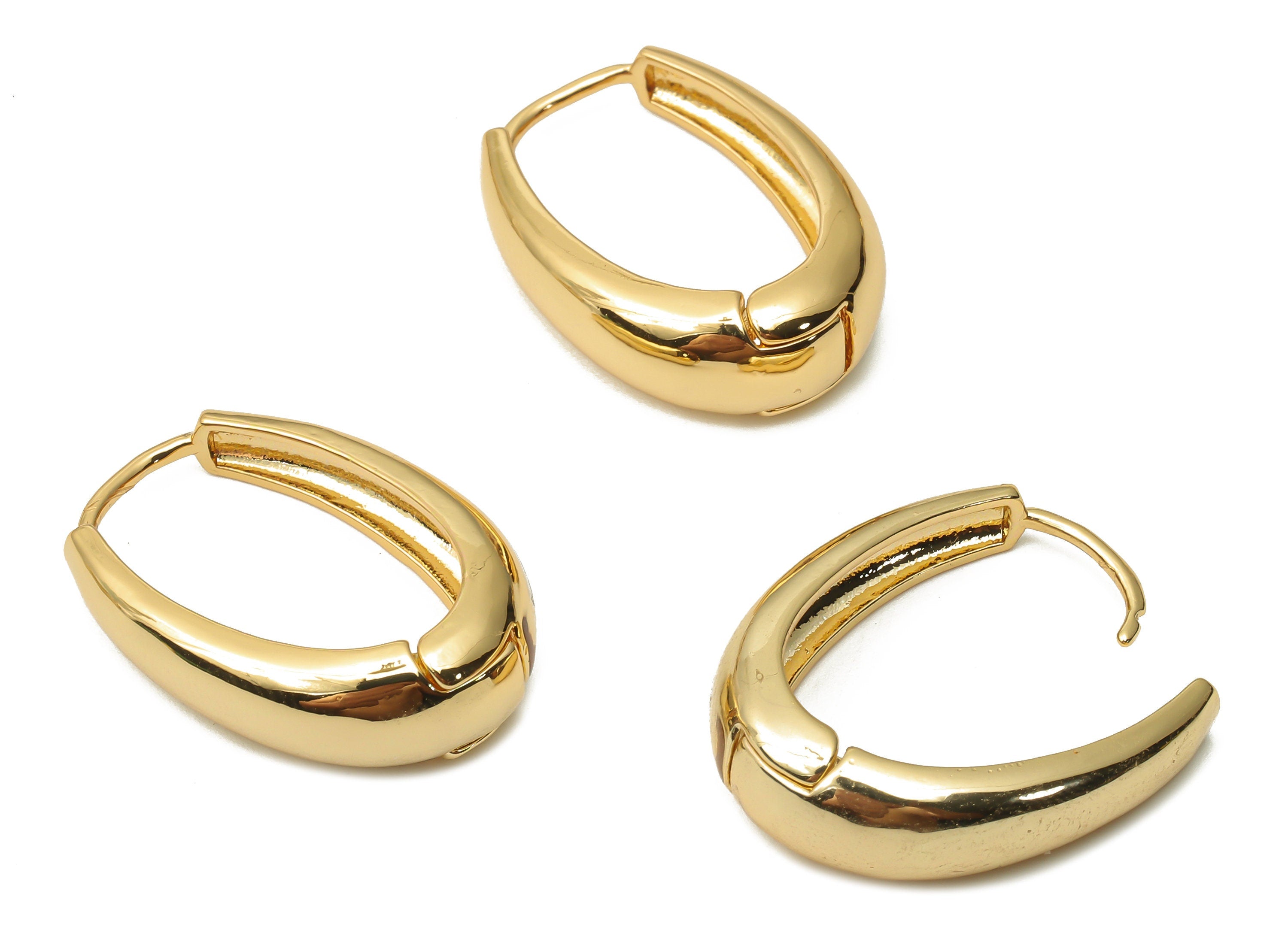Brass Oval Earrings Clasps - Brass Earrings Thick Huggie Hoops - Brass Hoop Clasps - 18K Real Gold Plated- 24.03x17.53x3.5mm - RGP4829 - DOMEDBAZAAR