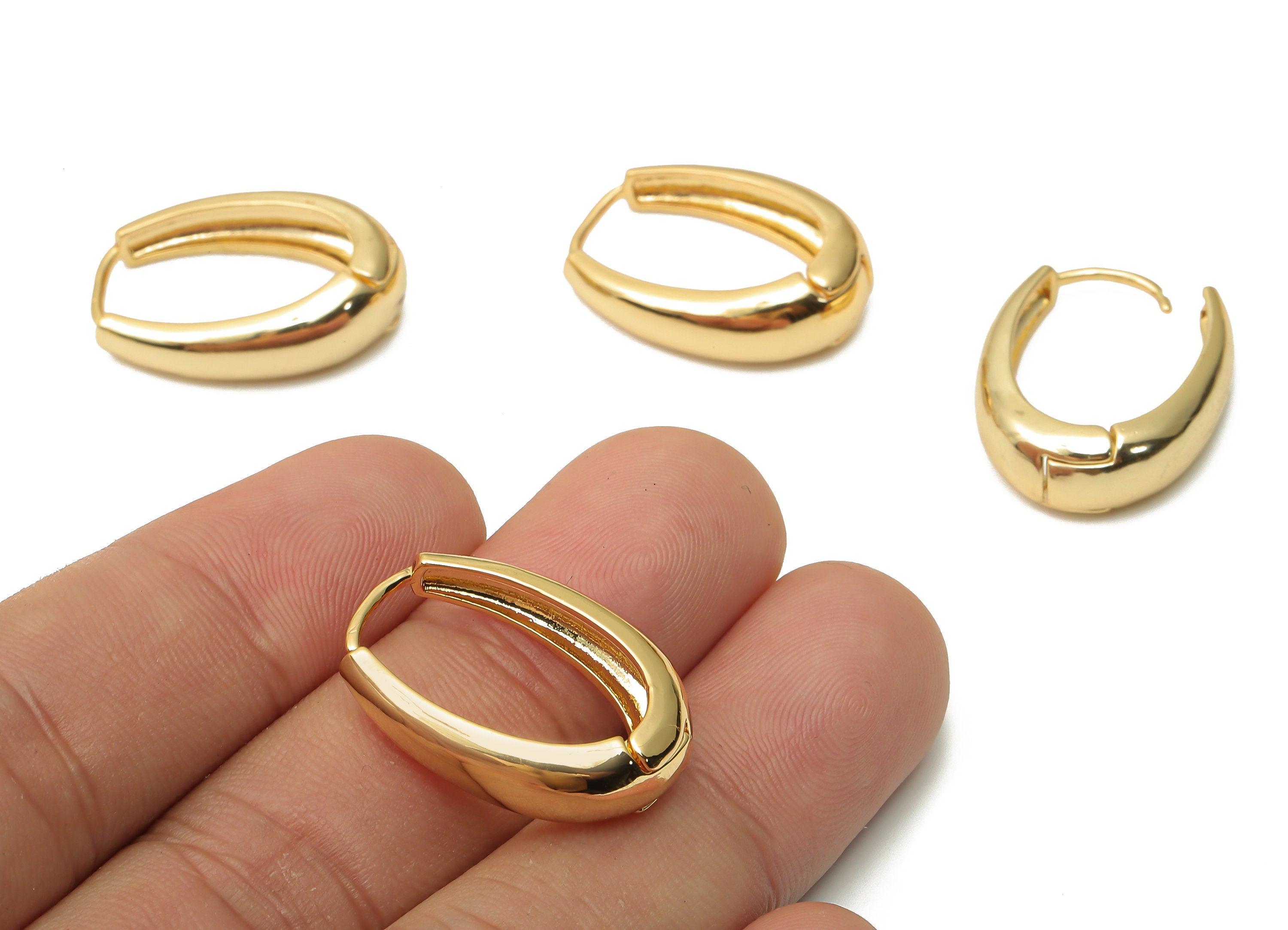 Brass Oval Earrings Clasps - Brass Earrings Thick Huggie Hoops - Brass Hoop Clasps - 18K Real Gold Plated- 24.03x17.53x3.5mm - RGP4829 - DOMEDBAZAAR