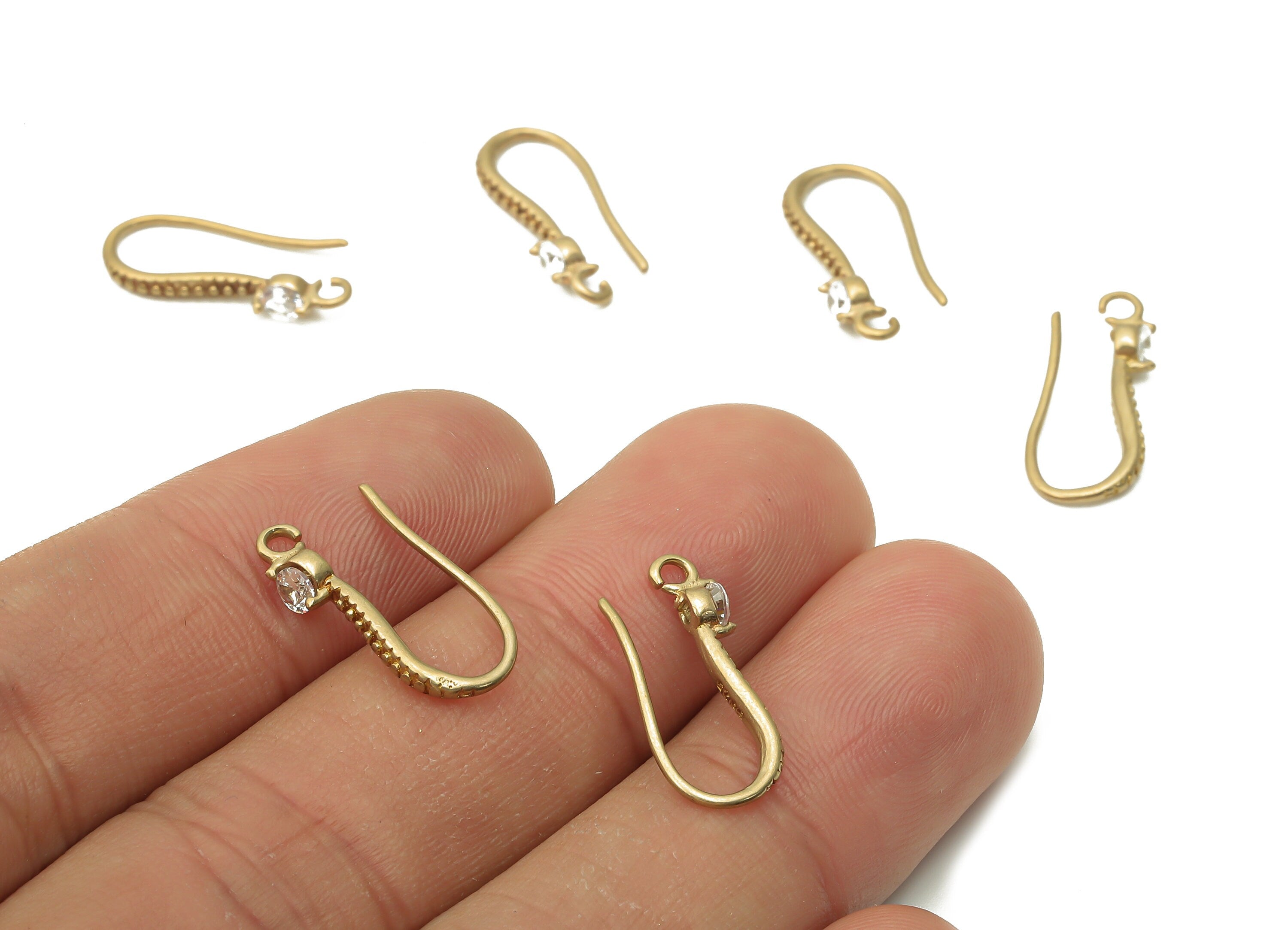 Brass Earrings Wires - Raw Brass Ear Hook With Zircon - Brass Earrings Hooks - Brass Earrings -18.52x7.8x2.3mm - PP7782 - DOMEDBAZAAR
