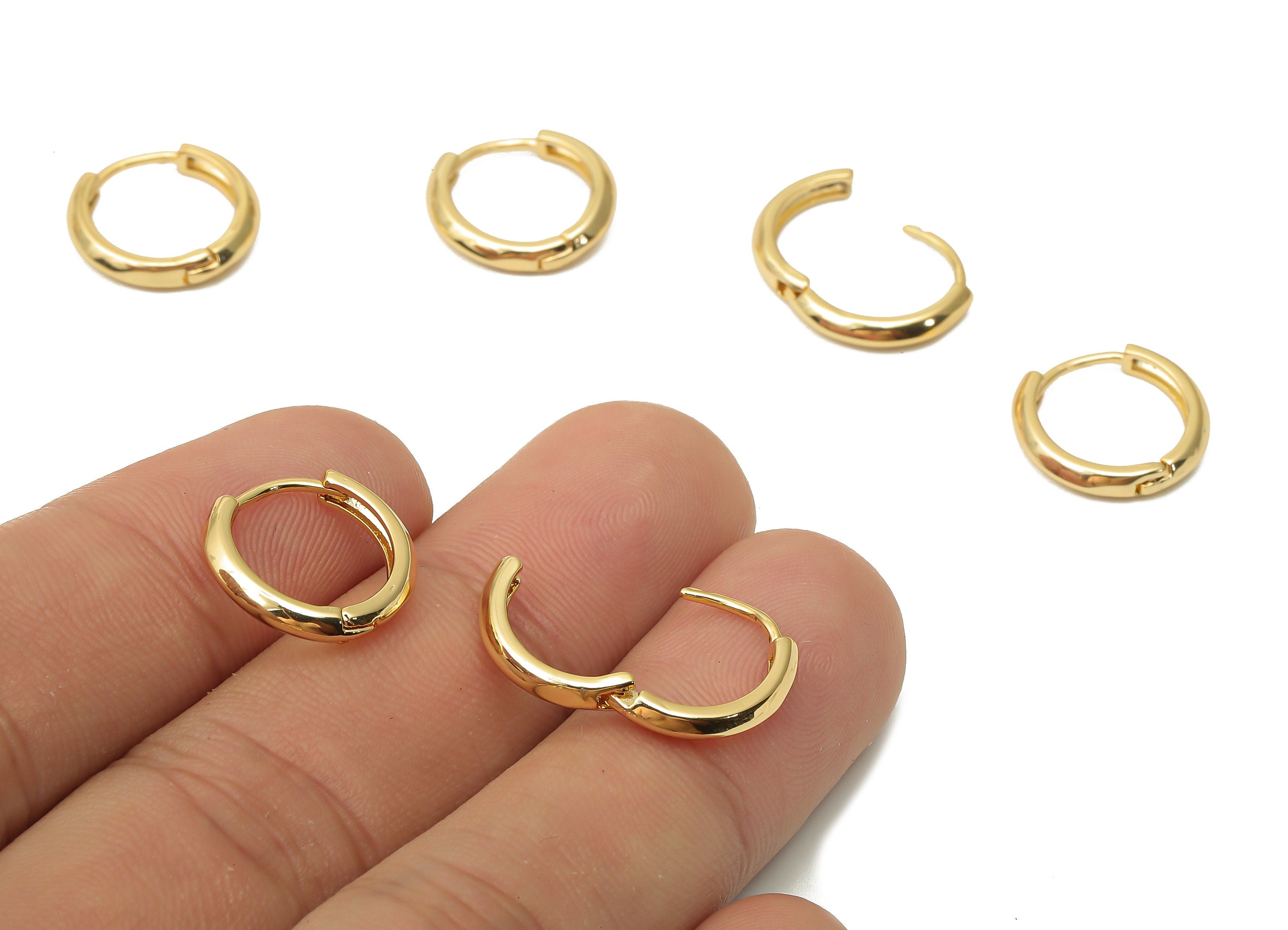 Brass Round Earring Clasps - Brass Huggie Hoop Earring - Round Earring Clasp - 18K Real Gold Plated Brass - 14.32x14.32x1.74mm - RGP4833 - DOMEDBAZAAR