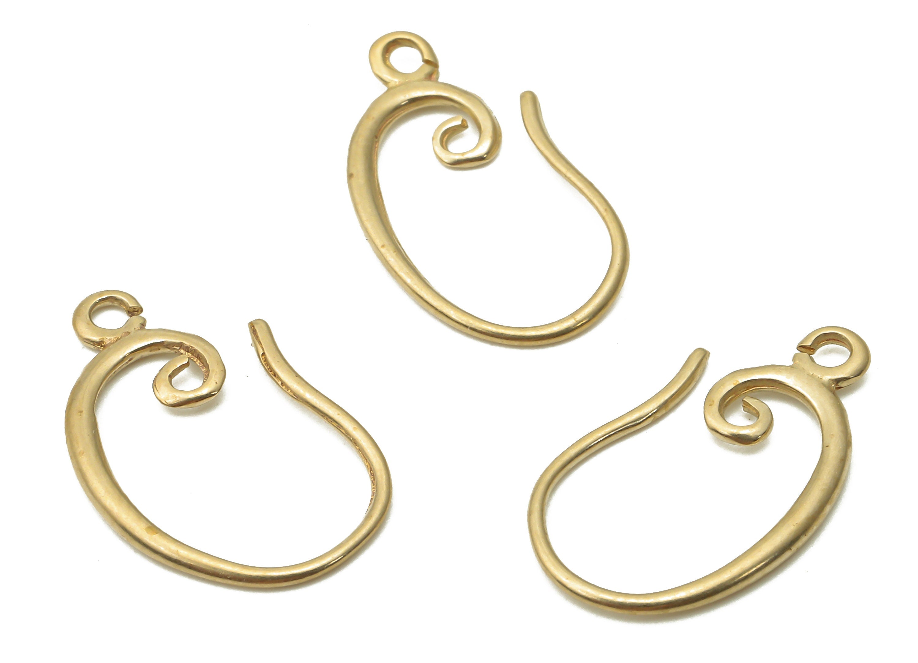 Brass Earrings Wires Connectors - Raw Brass Round Curled  Earrings - Earrings Findings - Brass Circle Earring - 20.03x10.77x1.22mm - PP7786 - DOMEDBAZAAR