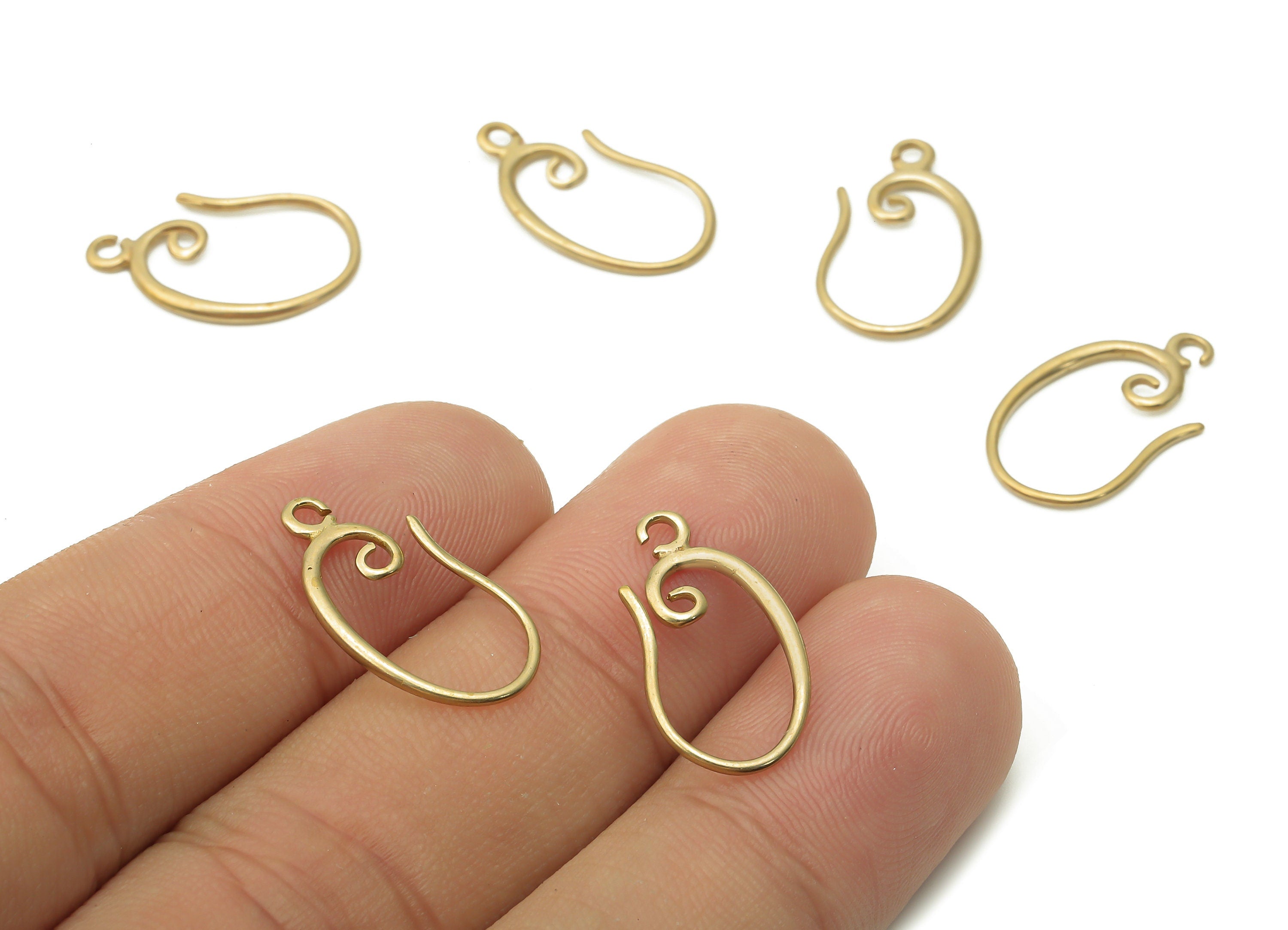 Brass Earrings Wires Connectors - Raw Brass Round Curled  Earrings - Earrings Findings - Brass Circle Earring - 20.03x10.77x1.22mm - PP7786 - DOMEDBAZAAR