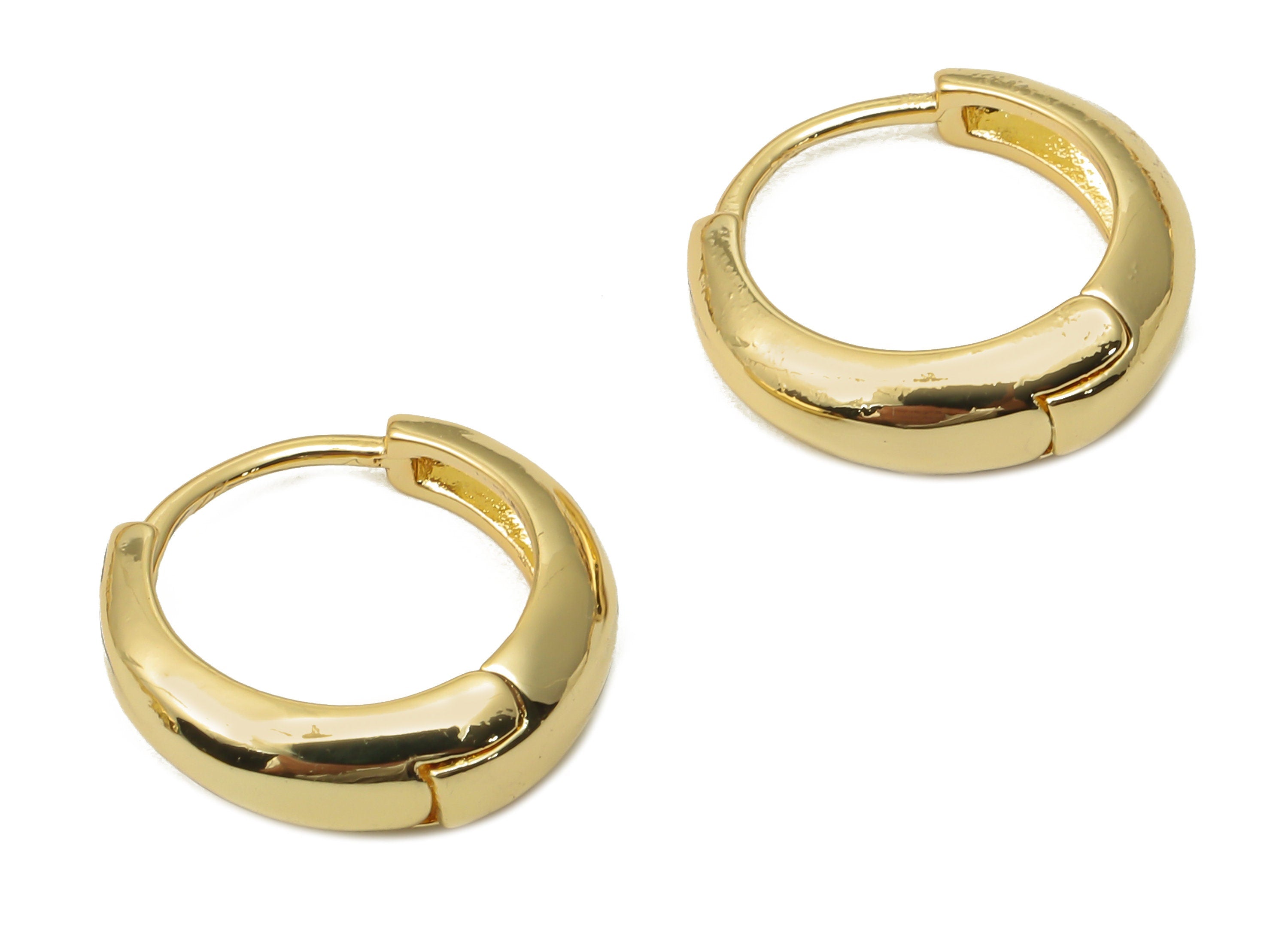 Brass Round Earring Clasps - Brass Round Thick Huggie Hoop Earring - Earring Clasp - 18K Real Gold Plated Brass - 15.6x15.6x2.33mm - RGP4837 - DOMEDBAZAAR