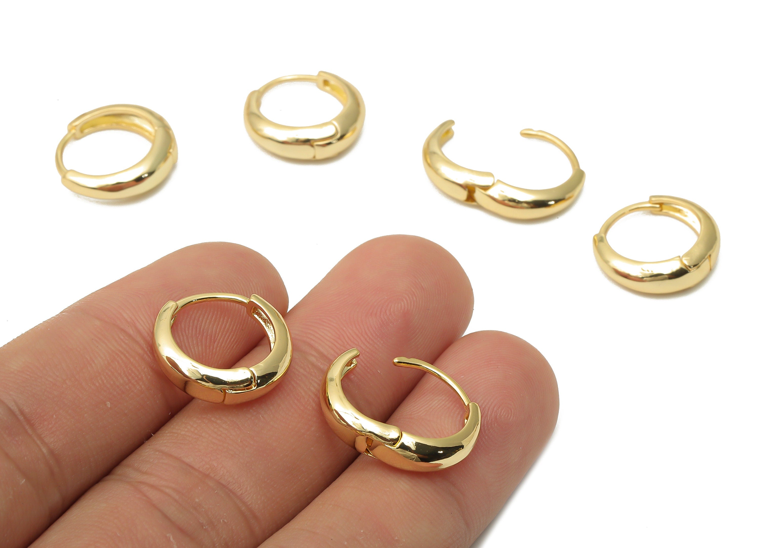 Brass Round Earring Clasps - Brass Round Thick Huggie Hoop Earring - Earring Clasp - 18K Real Gold Plated Brass - 15.6x15.6x2.33mm - RGP4837 - DOMEDBAZAAR