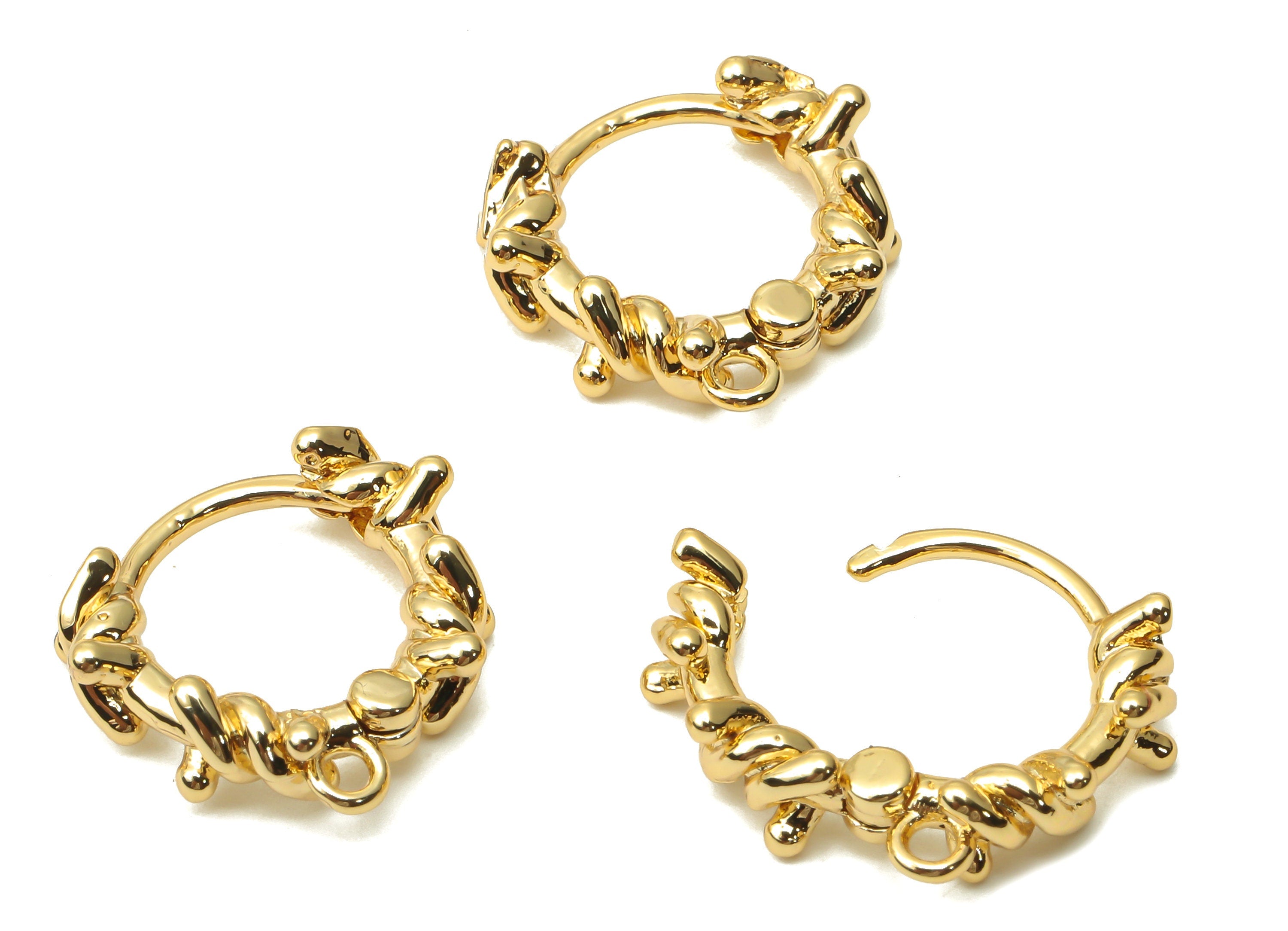 Brass Round Earrings Clasps - Brass Curled Earring - Brass Textured Hoop With Loop - Brass Round Huggie Clasps - 15.08x14.77x3mm - RGP4842 - DOMEDBAZAAR