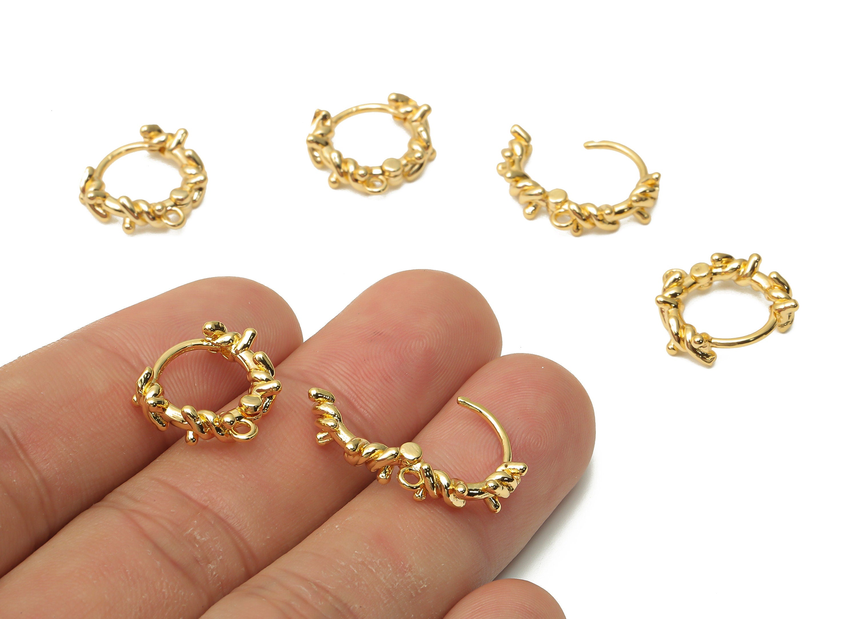 Brass Round Earrings Clasps - Brass Curled Earring - Brass Textured Hoop With Loop - Brass Round Huggie Clasps - 15.08x14.77x3mm - RGP4842 - DOMEDBAZAAR