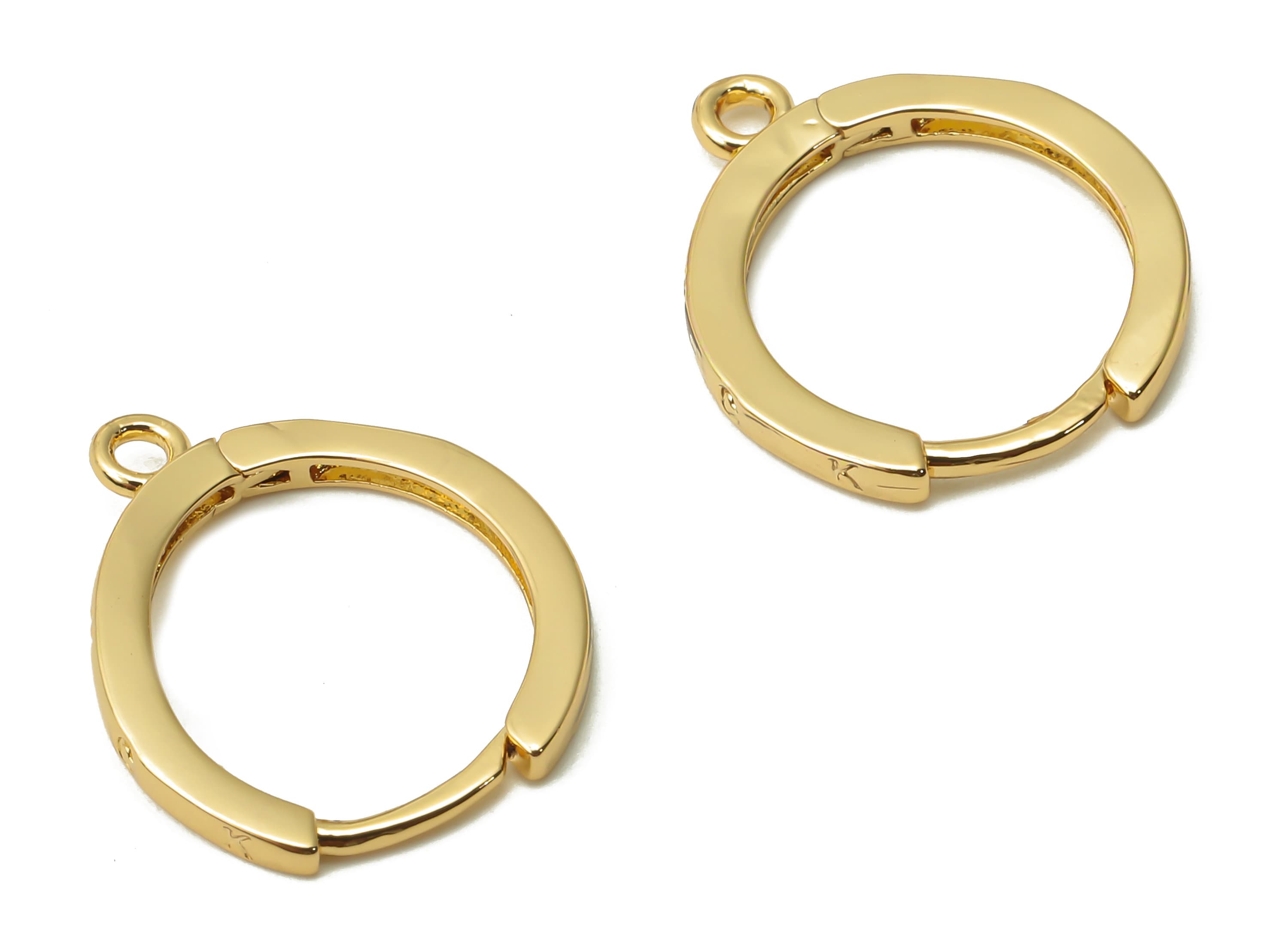 Brass Round Earrings Clasps - Brass Circle Hoop With Loop - Brass Huggie Clasps - Brass Huggie Hoop Earrings - 16.67x13.8x1.46mm - RGP4843 - DOMEDBAZAAR