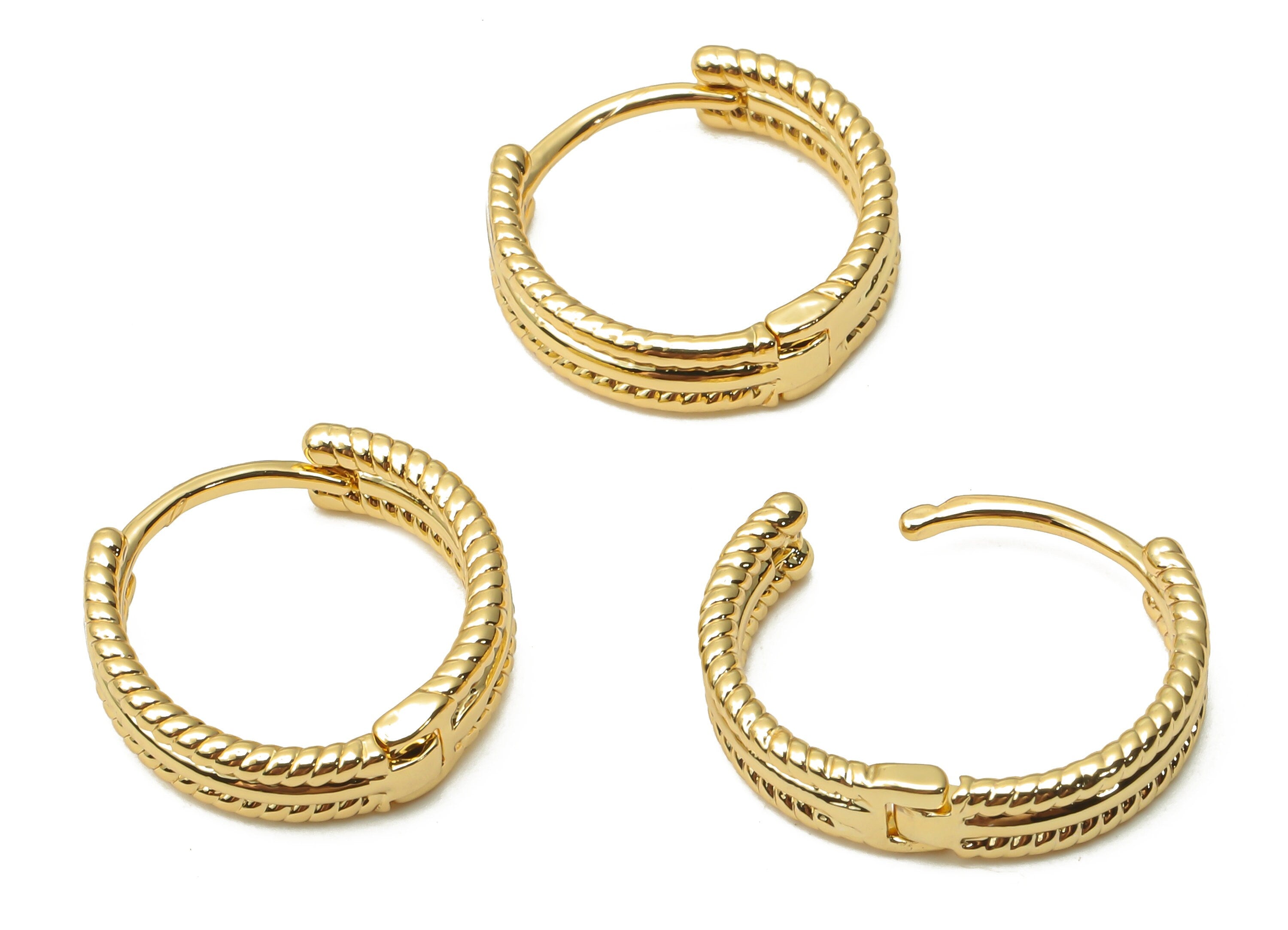 Brass Spiral Textured Huggie Hoop Earrings - Brass Round Huggie Hoop Clasps - 18K Real Gold Plated Brass - 14.55x14.55x1.25mm - RGP4844 - DOMEDBAZAAR