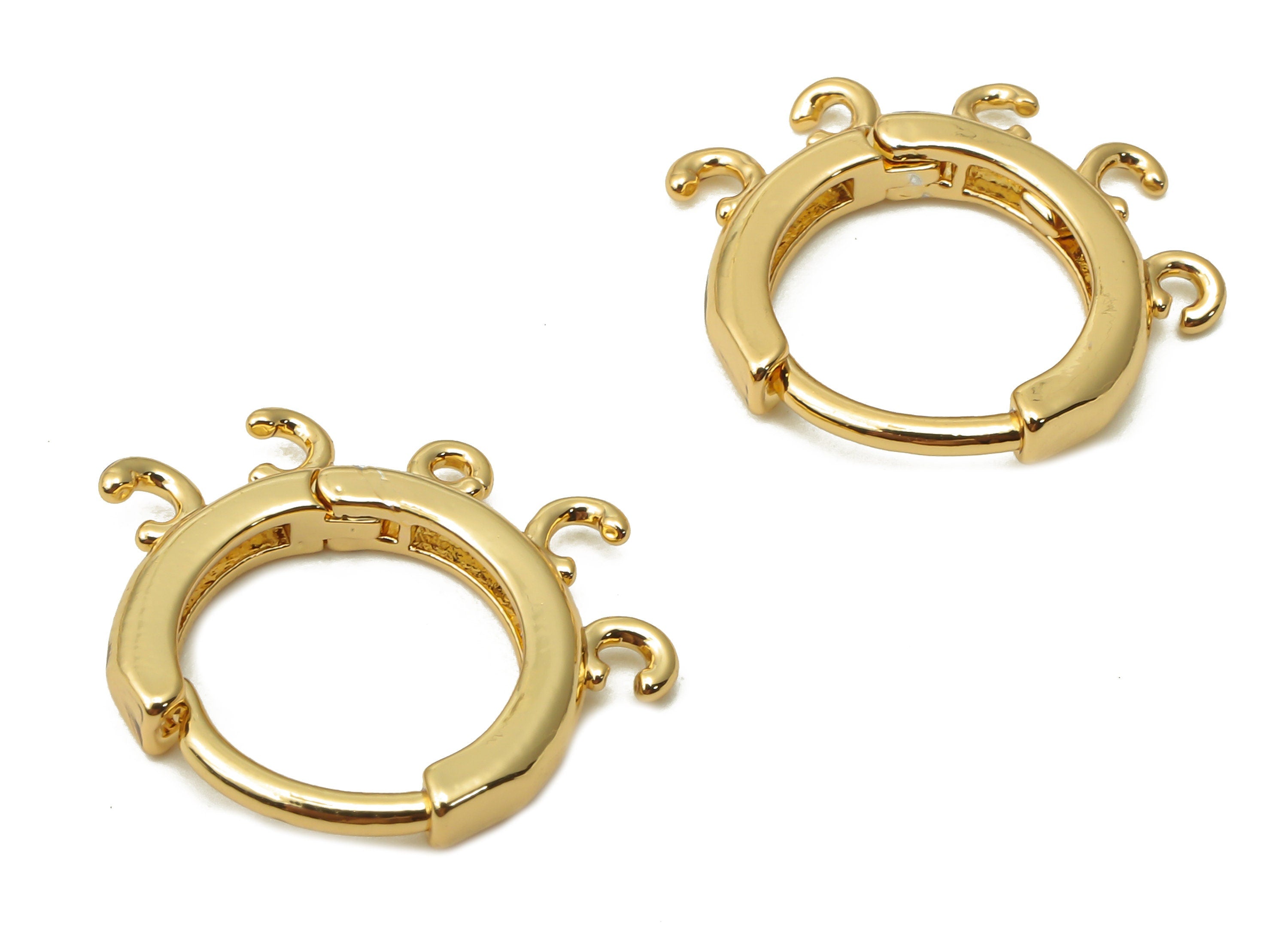 Brass Round Huggie Earring Connector - Brass Hoop Huggie with 5 Loops - Clasps With Hoop - 18K Real Gold Plated - 17x14.86x2.64mm - RGP4846 - DOMEDBAZAAR