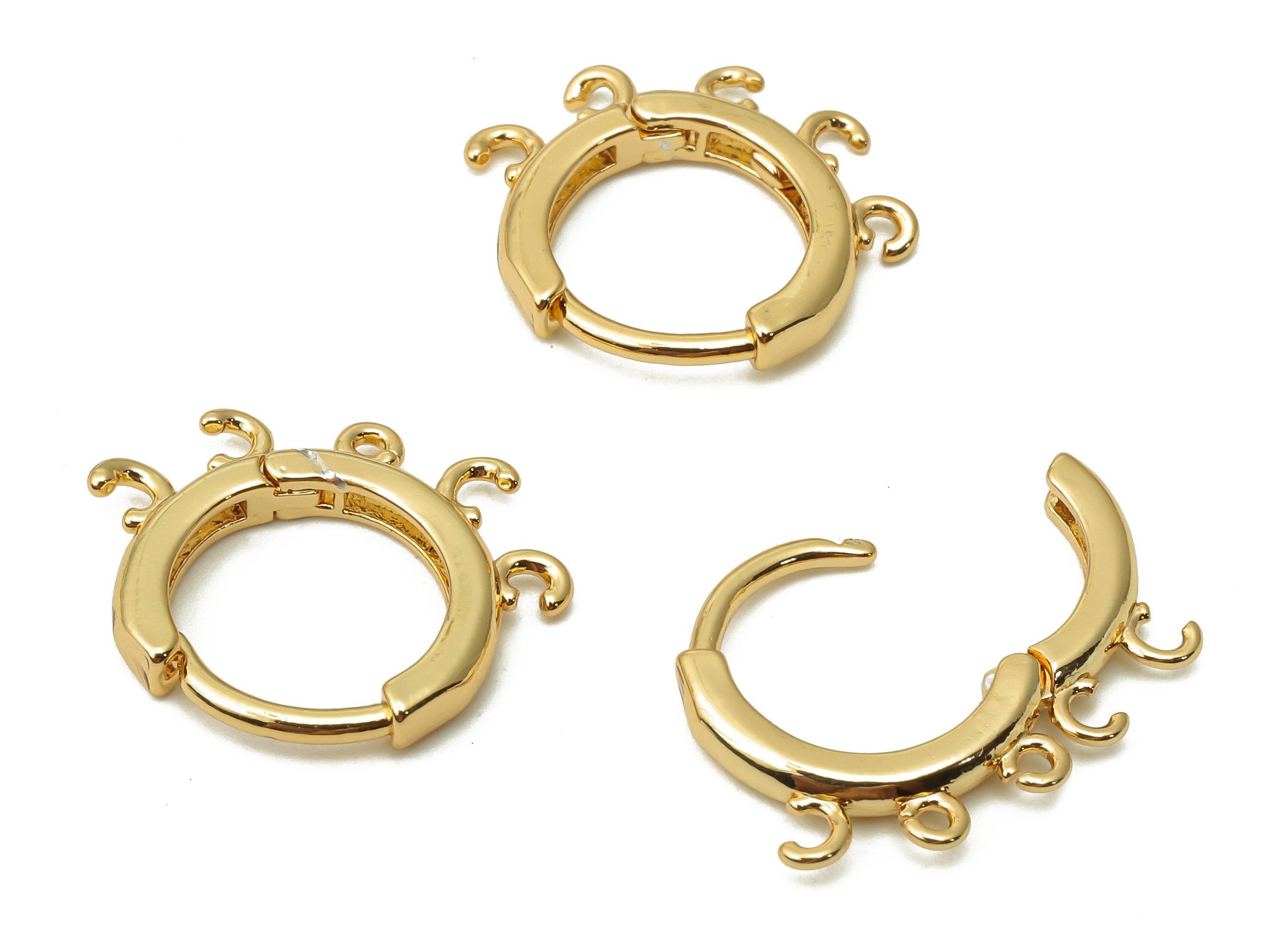 Brass Round Huggie Earring Connector - Brass Hoop Huggie with 5 Loops - Clasps With Hoop - 18K Real Gold Plated - 17x14.86x2.64mm - RGP4846 - DOMEDBAZAAR