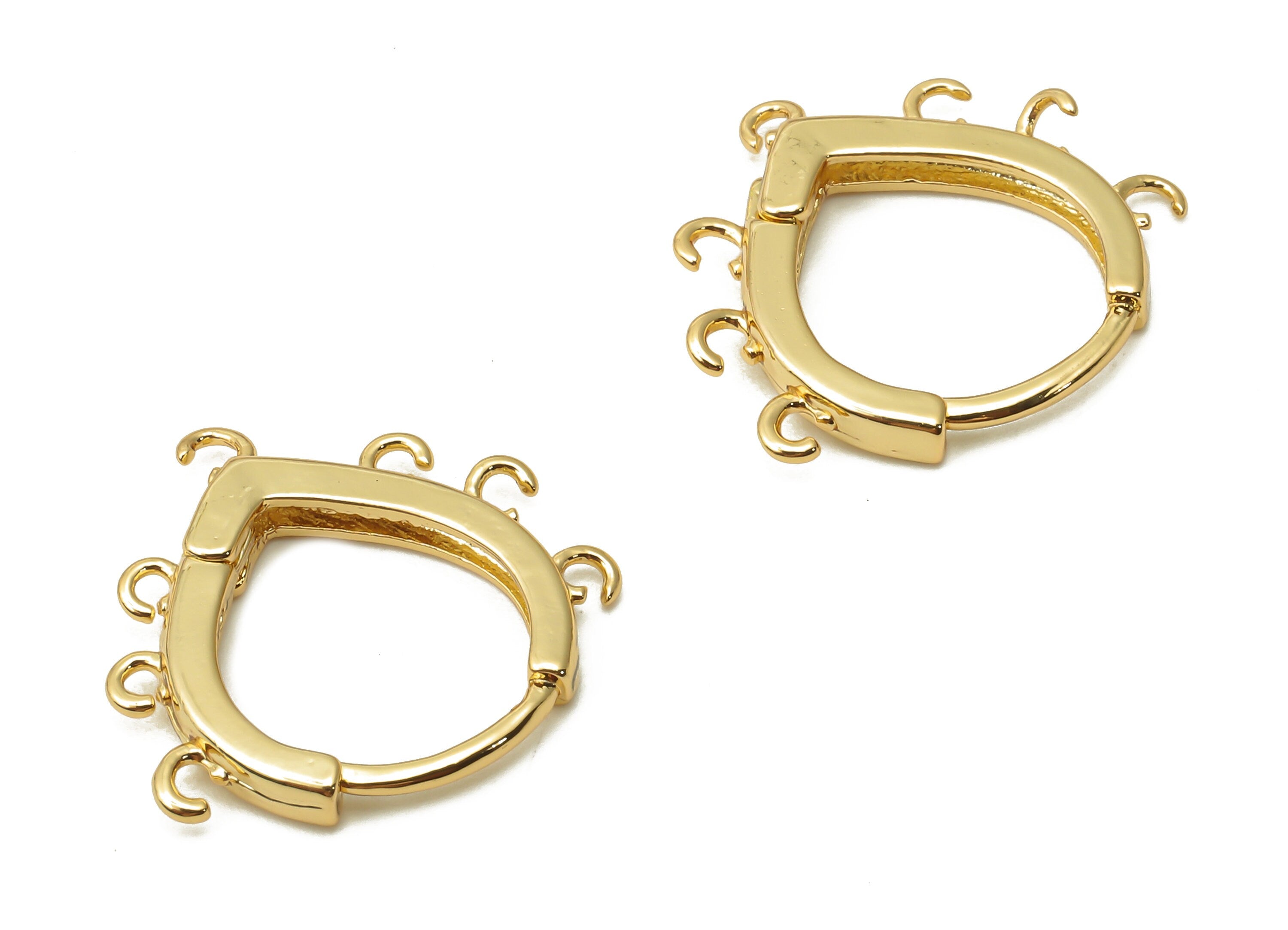 Brass Drop Hoop Earrings Clasps - Brass Huggie Hoop With 5 Loops - Earring Connector - 18K Real Gold Plated - 18.17x17.12x2.5mm - RGP4847 - DOMEDBAZAAR
