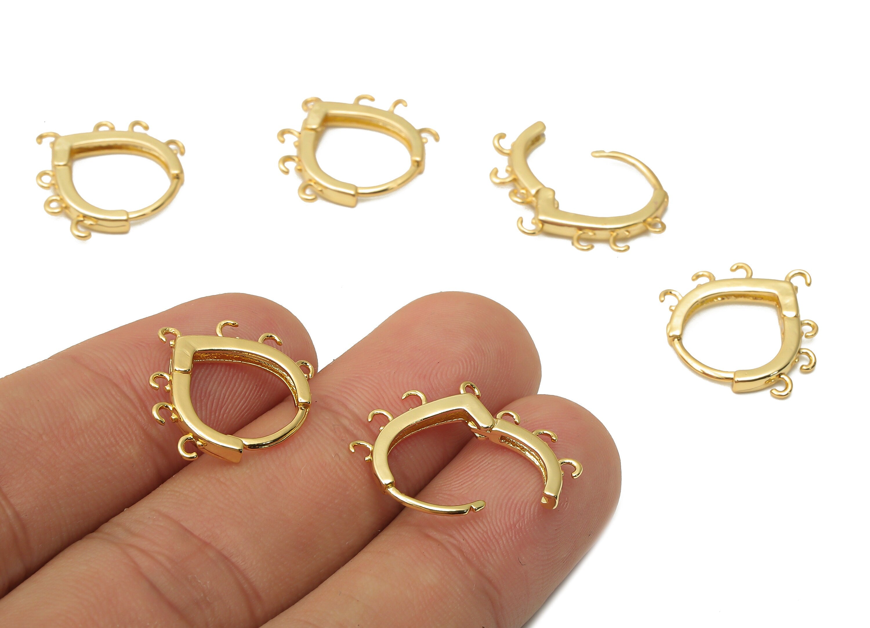 Brass Drop Hoop Earrings Clasps - Brass Huggie Hoop With 5 Loops - Earring Connector - 18K Real Gold Plated - 18.17x17.12x2.5mm - RGP4847 - DOMEDBAZAAR