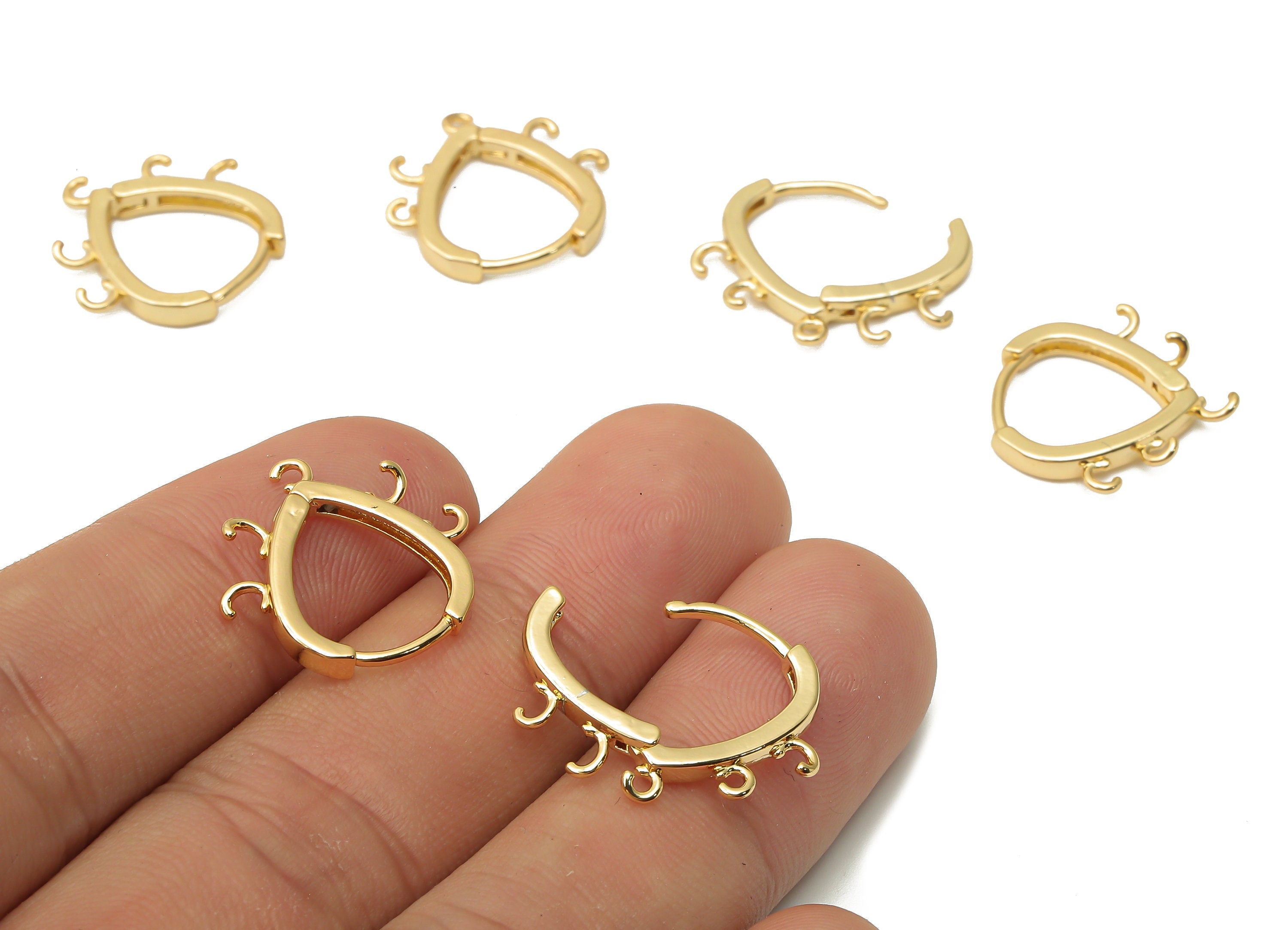 Brass Eyedrop Hoop Earrings Clasps - Brass Huggie Hoop With 5 Loops - Earring Connector - 18K Real Gold Plated - 17.85x17x2.5mm - RGP4849 - DOMEDBAZAAR