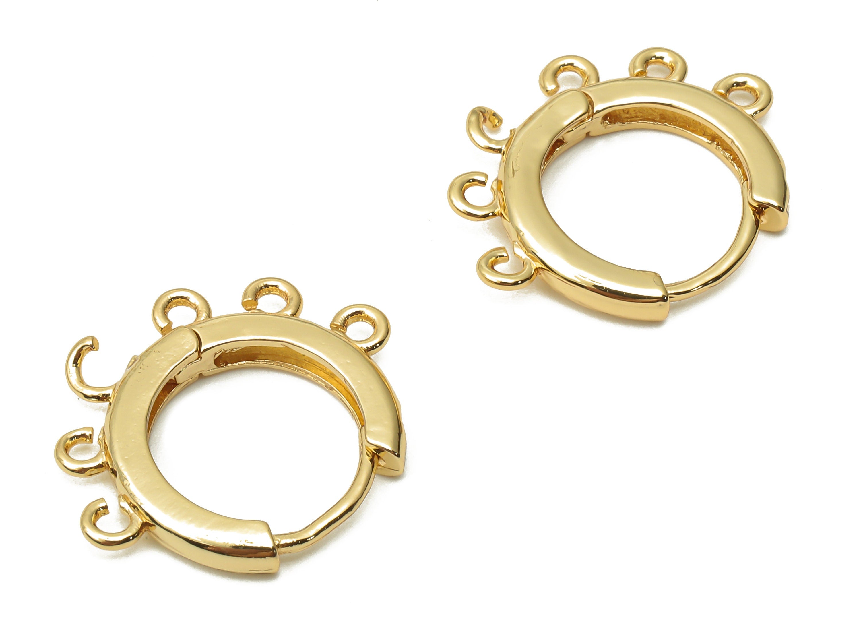Brass Round Huggie Earring - Brass Hoop Huggie with 6 Loops - Clasps With Connector - 18K Real Gold Plated -20.8x18.7x2.43mm - RGP4850 - DOMEDBAZAAR