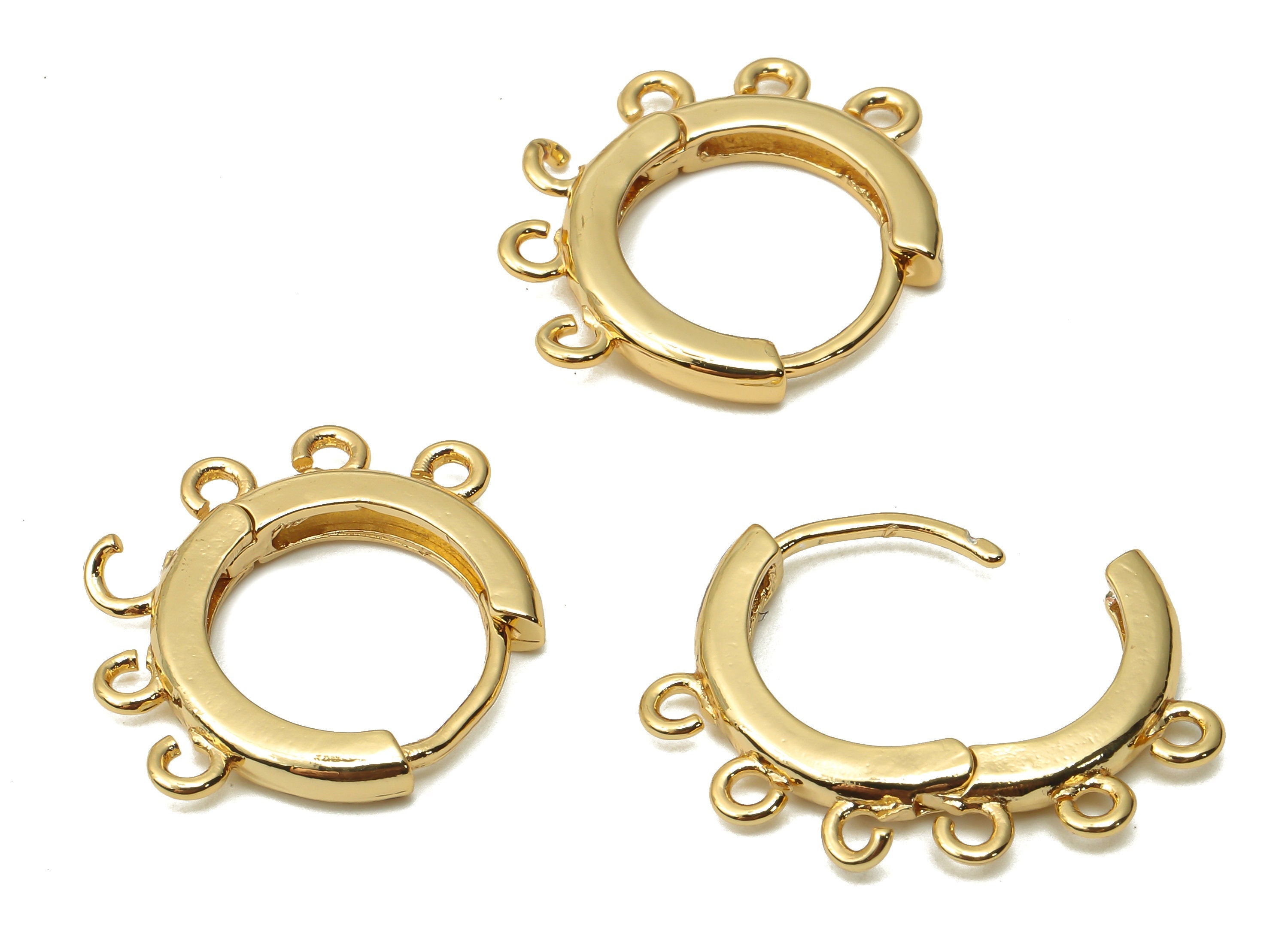 Brass Round Huggie Earring - Brass Hoop Huggie with 6 Loops - Clasps With Connector - 18K Real Gold Plated -20.8x18.7x2.43mm - RGP4850 - DOMEDBAZAAR