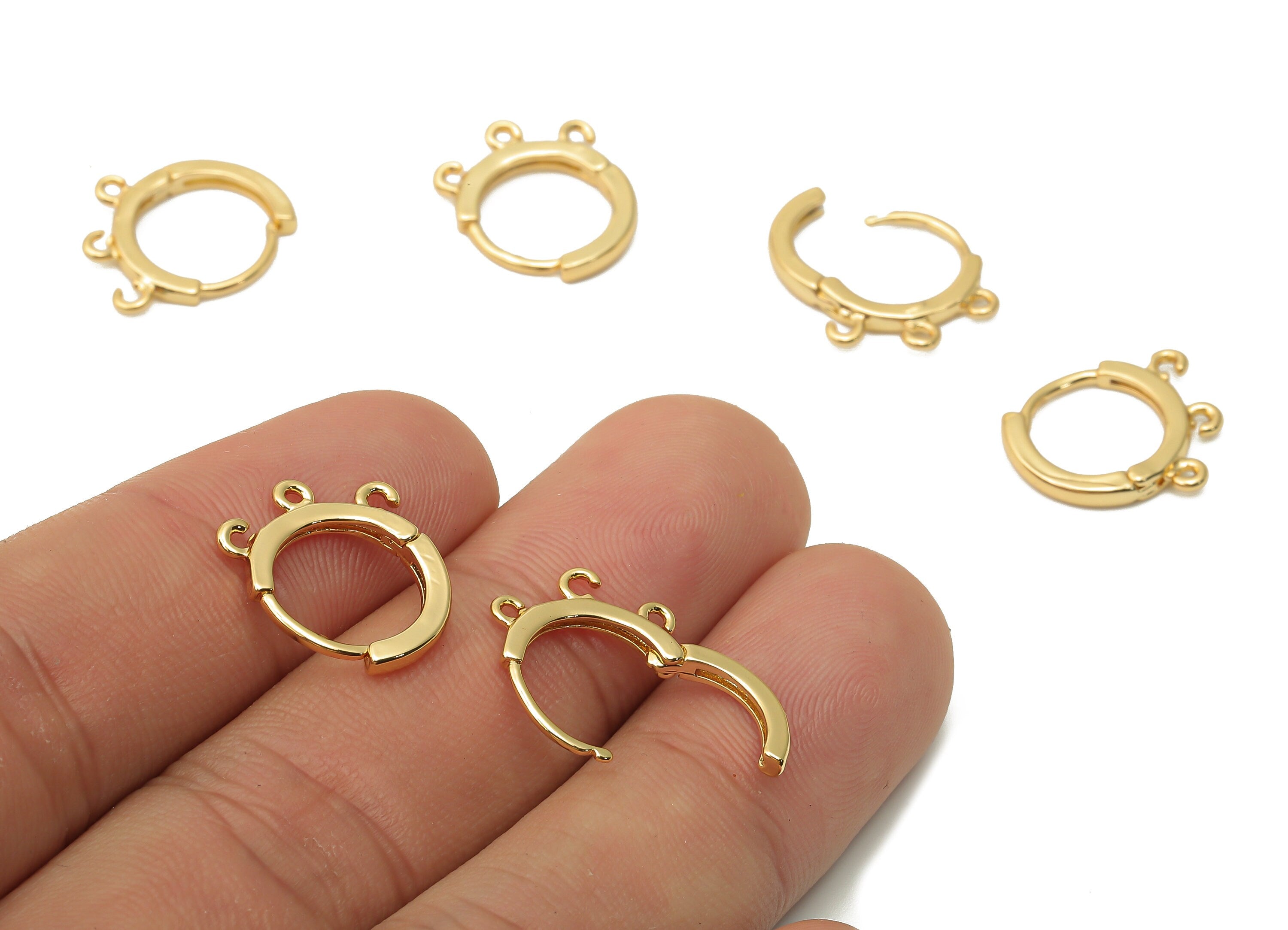 Brass Round Huggie Hoops Earrings - Earring Clasps With 3 Loops - Earring Connector- 18K Real Gold Plated - 15.62x13.14x1.81mm - RGP4854 - DOMEDBAZAAR
