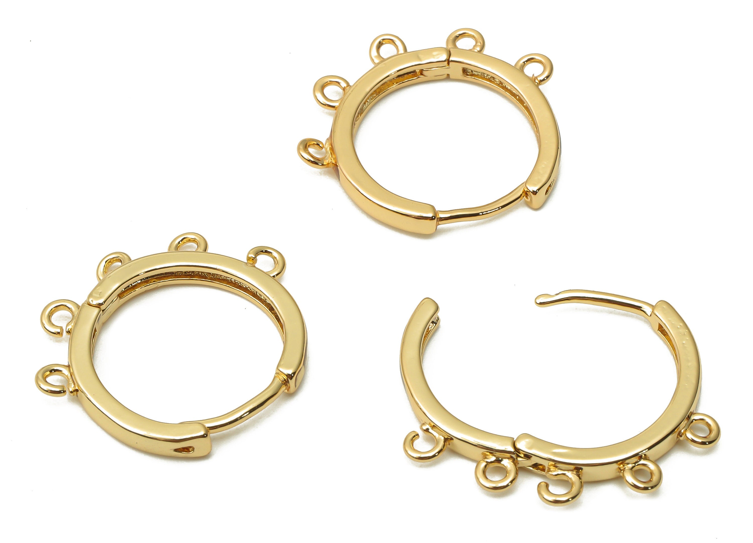 Brass Hoops Earrings Connector - Earring Hoop Clasps - Huggie Hoop With 5 Loop - 18K Real Gold Plated - 20.77x17.1x2.6mm - RGP4855 - DOMEDBAZAAR