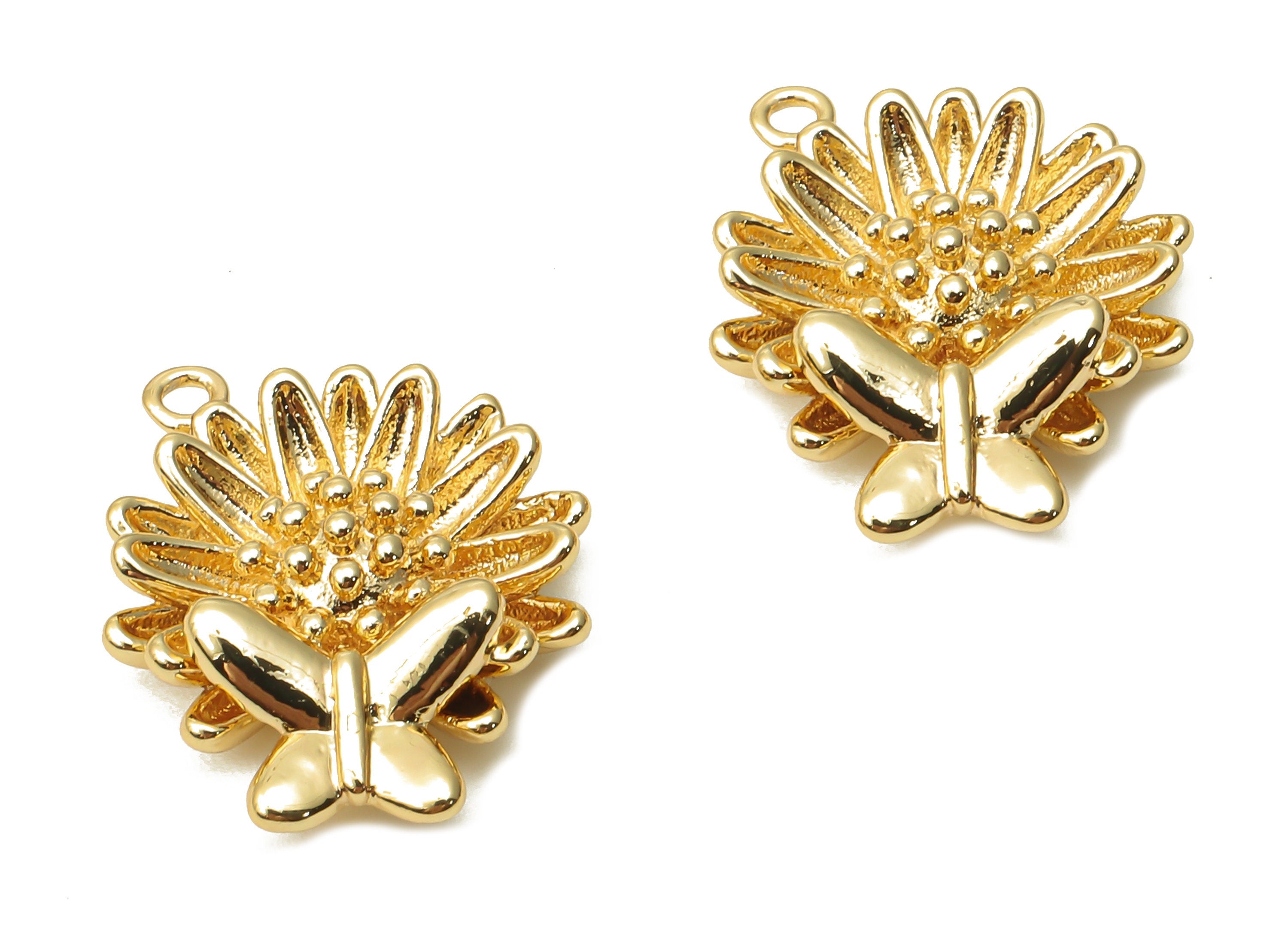 Brass Lotus Earring Charm - Brass Waterlily Butterfly Earring - Butterfly Necklace - 18K Real Gold Plated - 20.15x15.79x4.87mm - RGP4857 - DOMEDBAZAAR