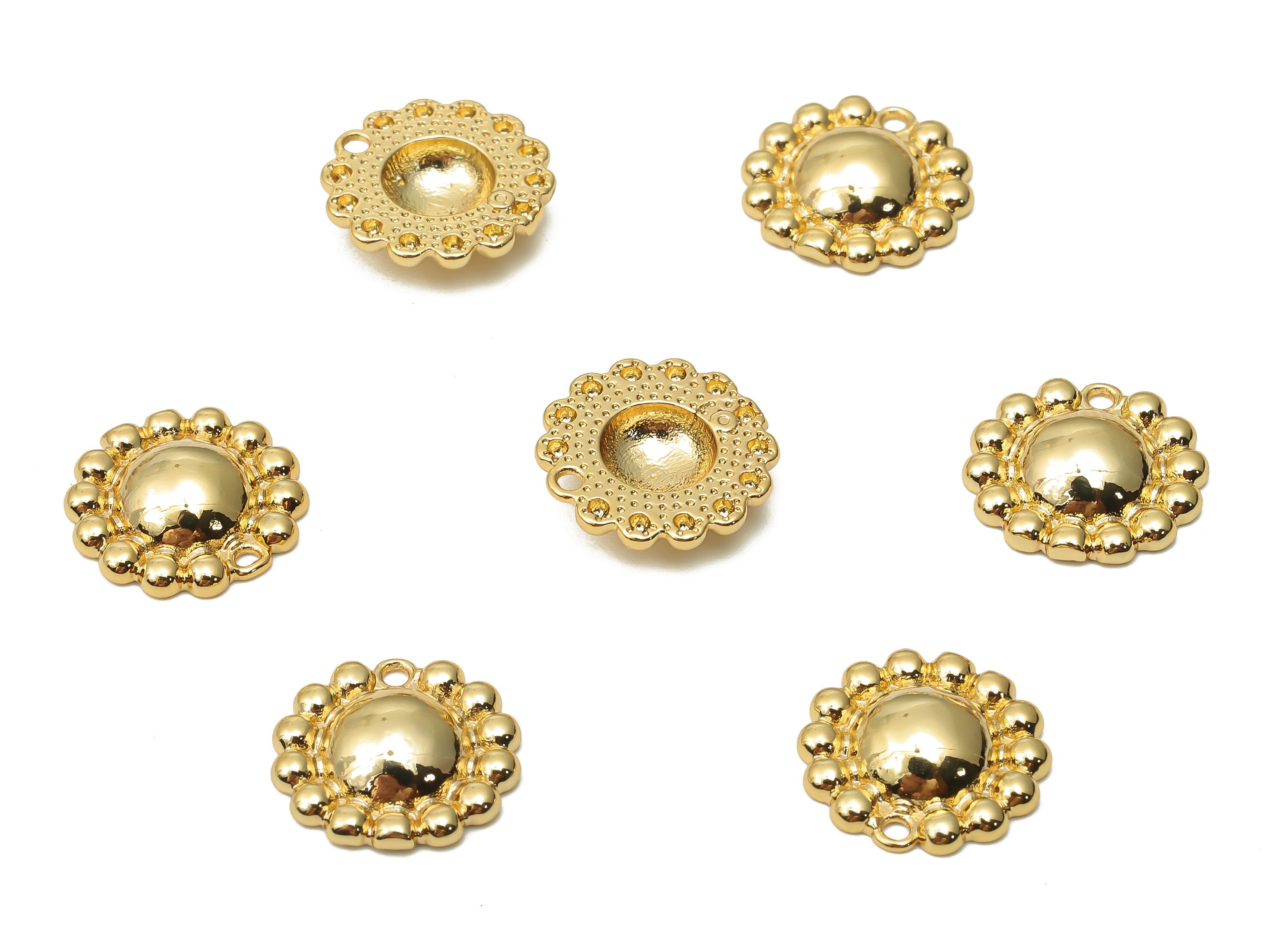 Brass Sun Flower Earring Charms - Raw Brass Flower Pendant Charms - 18K Real Gold Plated Brass - 13.07x13.07x3.3mm - RGP4859 - DOMEDBAZAAR