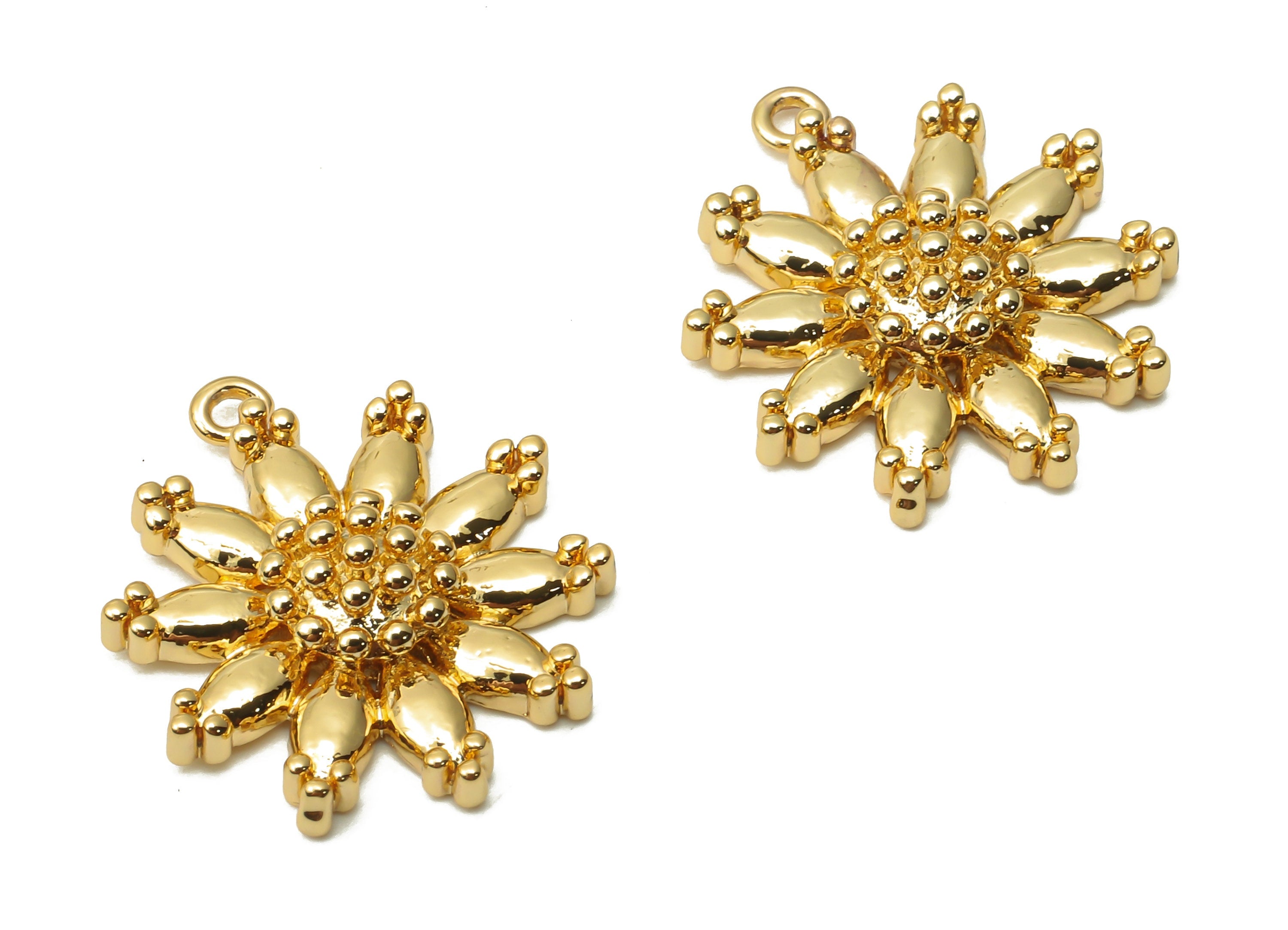 Brass Daisy Flower Charms - Brass Sunflower Earring Charms - 18K Real Gold Plated Brass - 19.85x16.93x4.25mm - RGP4860 - DOMEDBAZAAR
