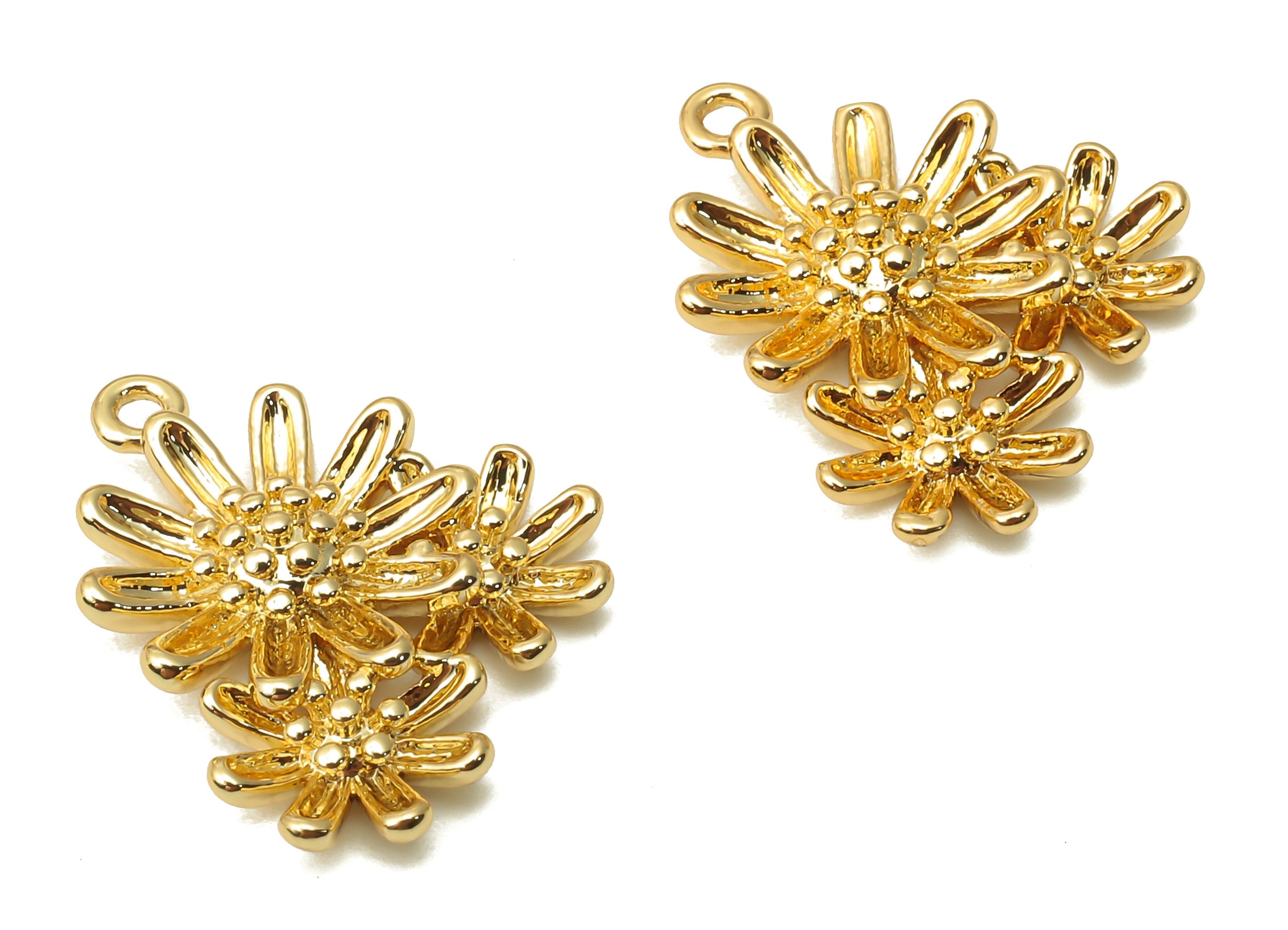 Brass Lotus Earring Charm - Brass Flower Charms - Brass Flower Pendant - 18K Real Gold Plated Brass - 17.54x14.03x3.25mm - RGP4861 - DOMEDBAZAAR