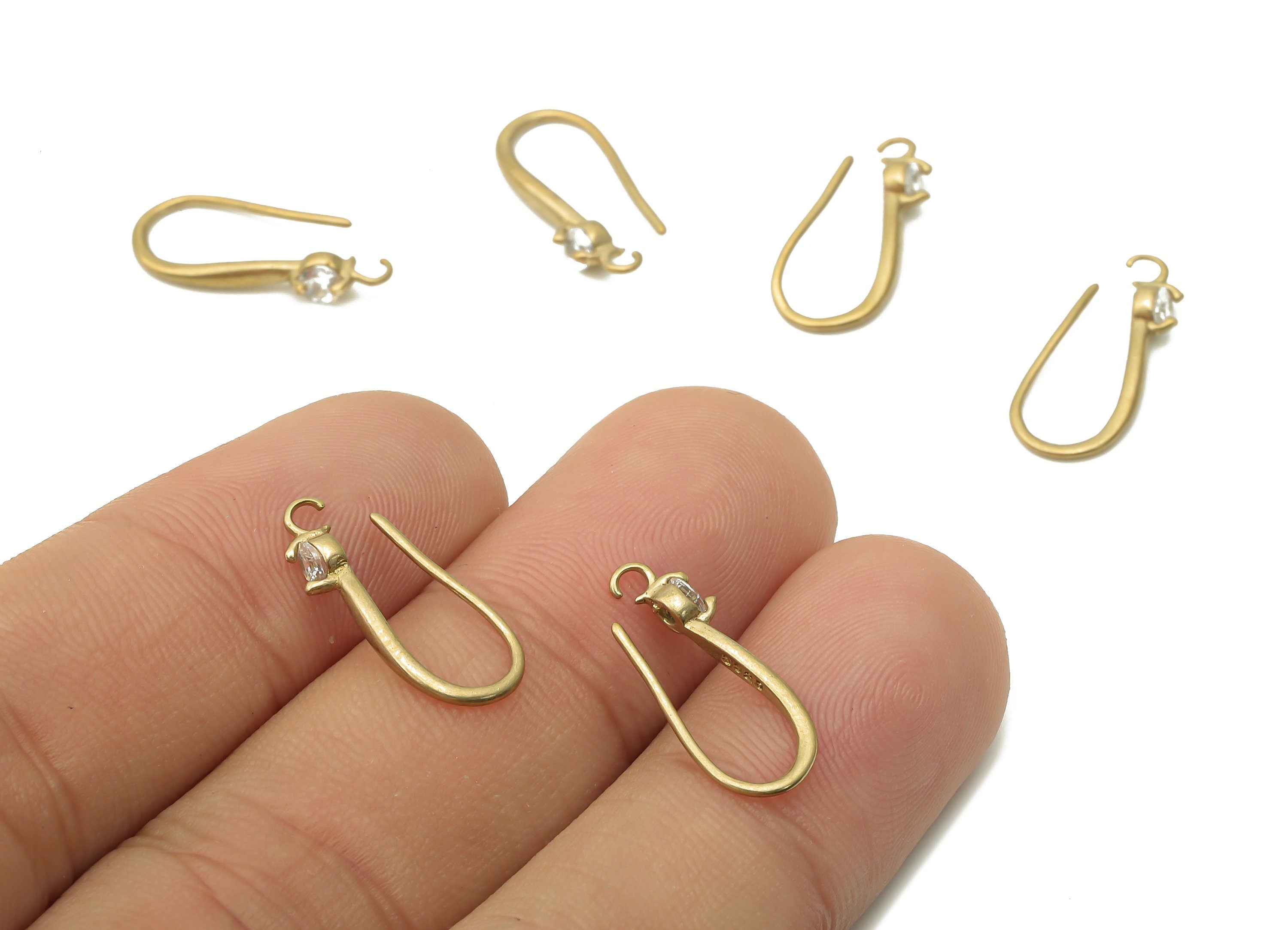 Brass Earrings Wires - Raw Brass Earrings Hooks With Zircon - Brass Earrings Findings - Brass Earrings - 18.47x8.12x1.89mm - PP7791 - DOMEDBAZAAR