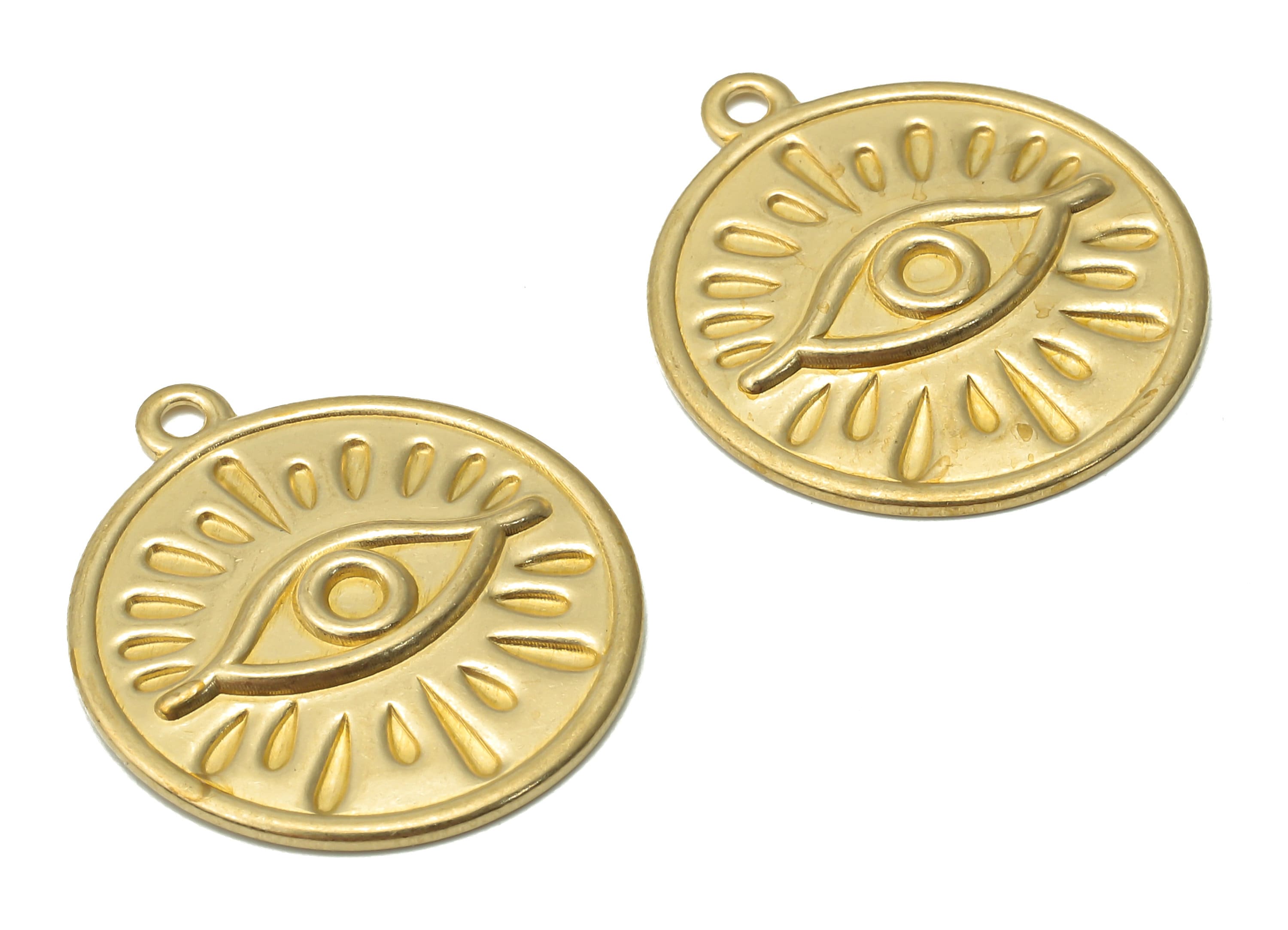 Brass Round Earring Charms - Raw Brass Circle Eye Earring - Brass Sun Eye Pendant - Brass Round Charms - 22.85x20.34x1.8mm - PP7844 - DOMEDBAZAAR