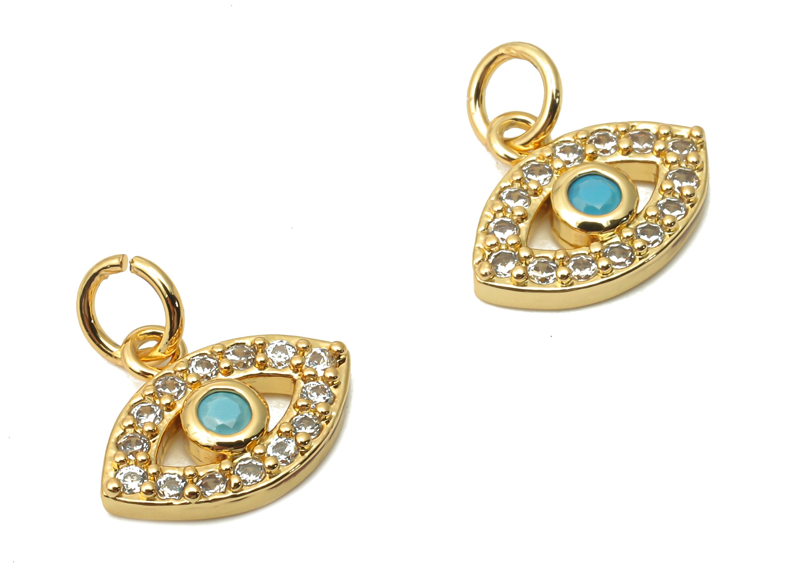 Brass Mini Eye Pendant with Zircon - Brass Round Earrings - Brass Braceler Charm - 18K Real Gold Plated - 12.65x10.2x2.11mm - RGP4874 - DOMEDBAZAAR