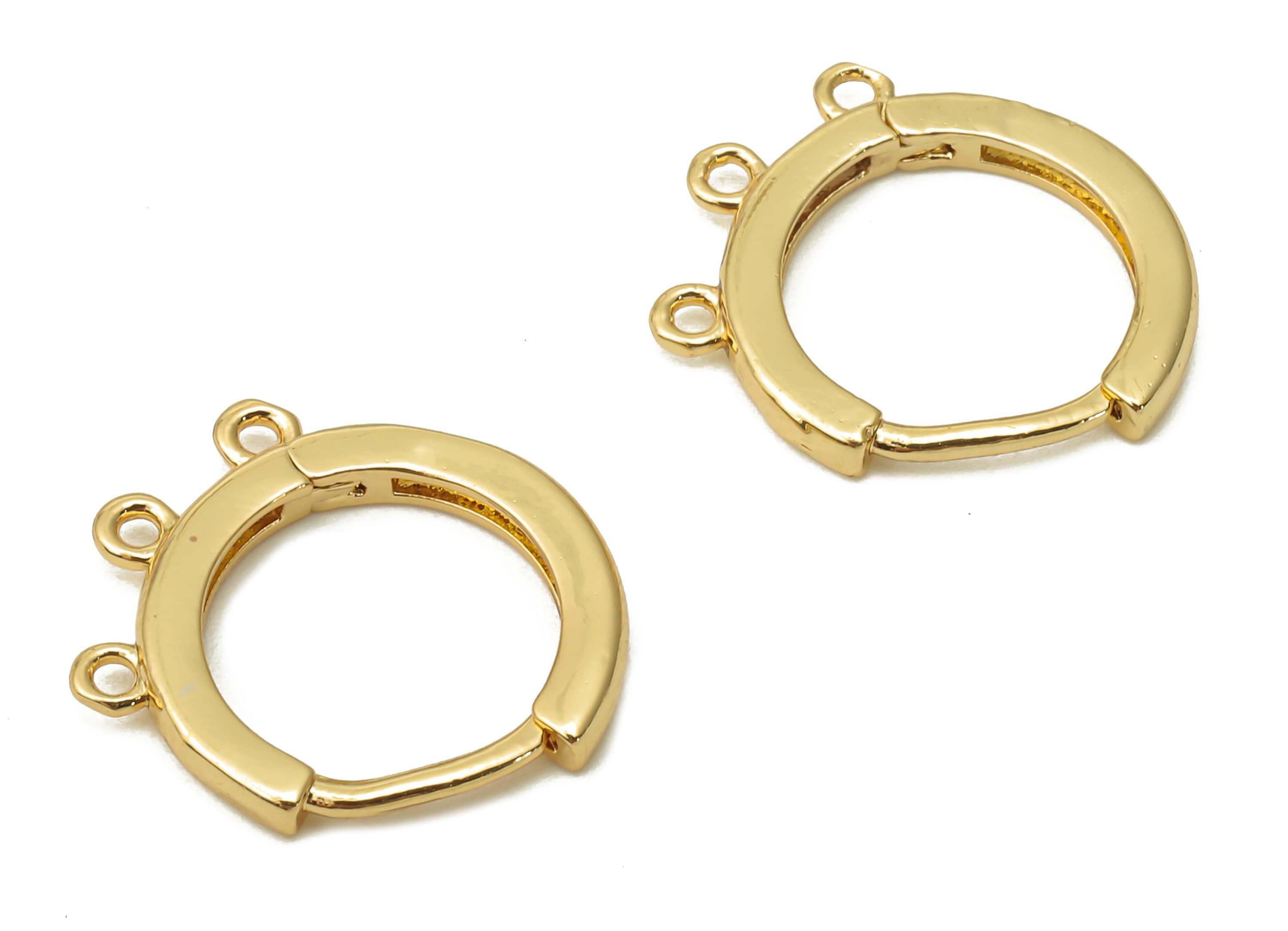 Brass Circle Earrings Clasps -  Huggie Hoop With 3 Loops - Brass Earrings Hoop Clasps - 18K Real Gold Plated - 14.47x12.74x1.67mm - RGP4885 - DOMEDBAZAAR