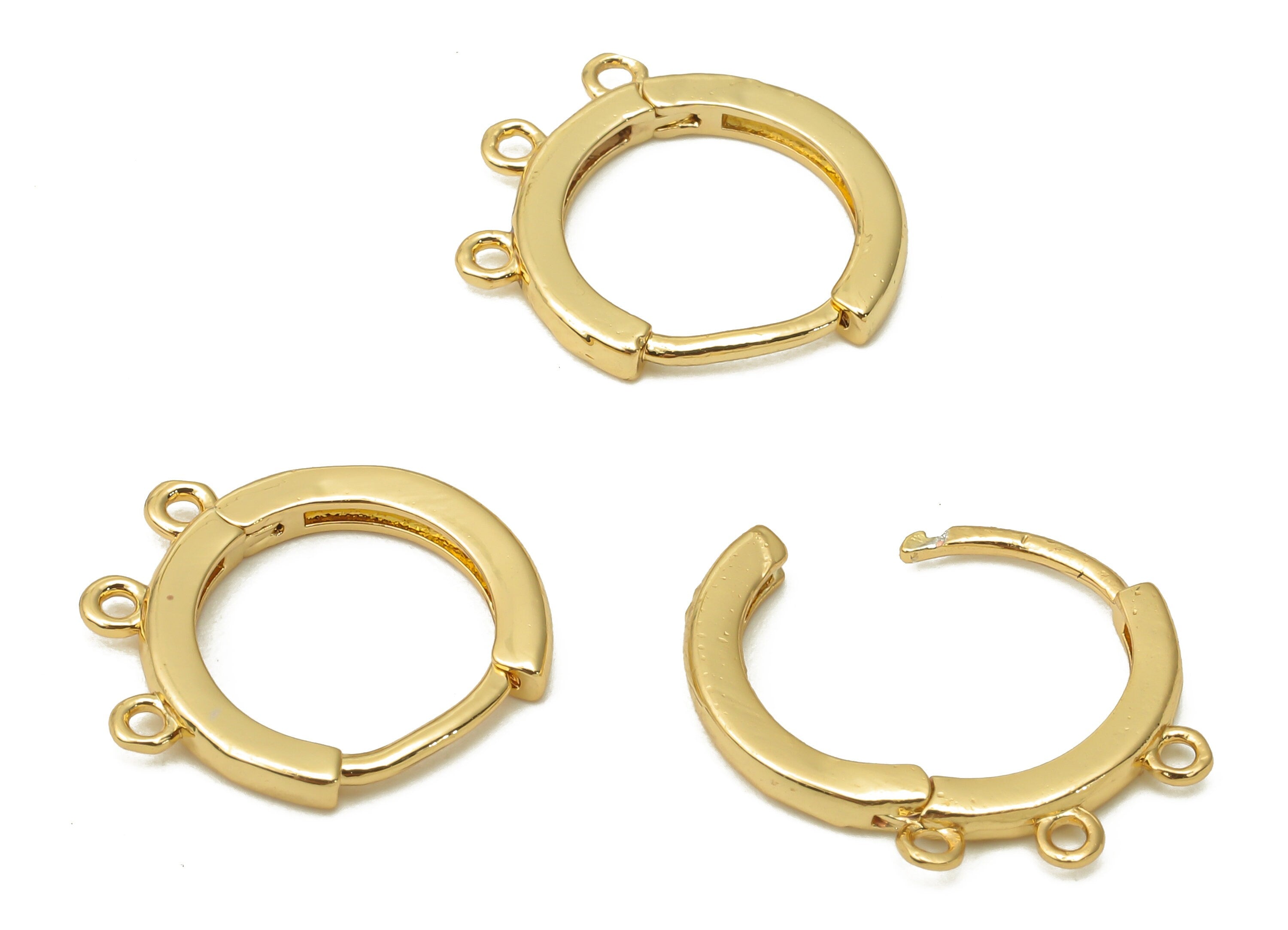 Brass Circle Earrings Clasps -  Huggie Hoop With 3 Loops - Brass Earrings Hoop Clasps - 18K Real Gold Plated - 14.47x12.74x1.67mm - RGP4885 - DOMEDBAZAAR