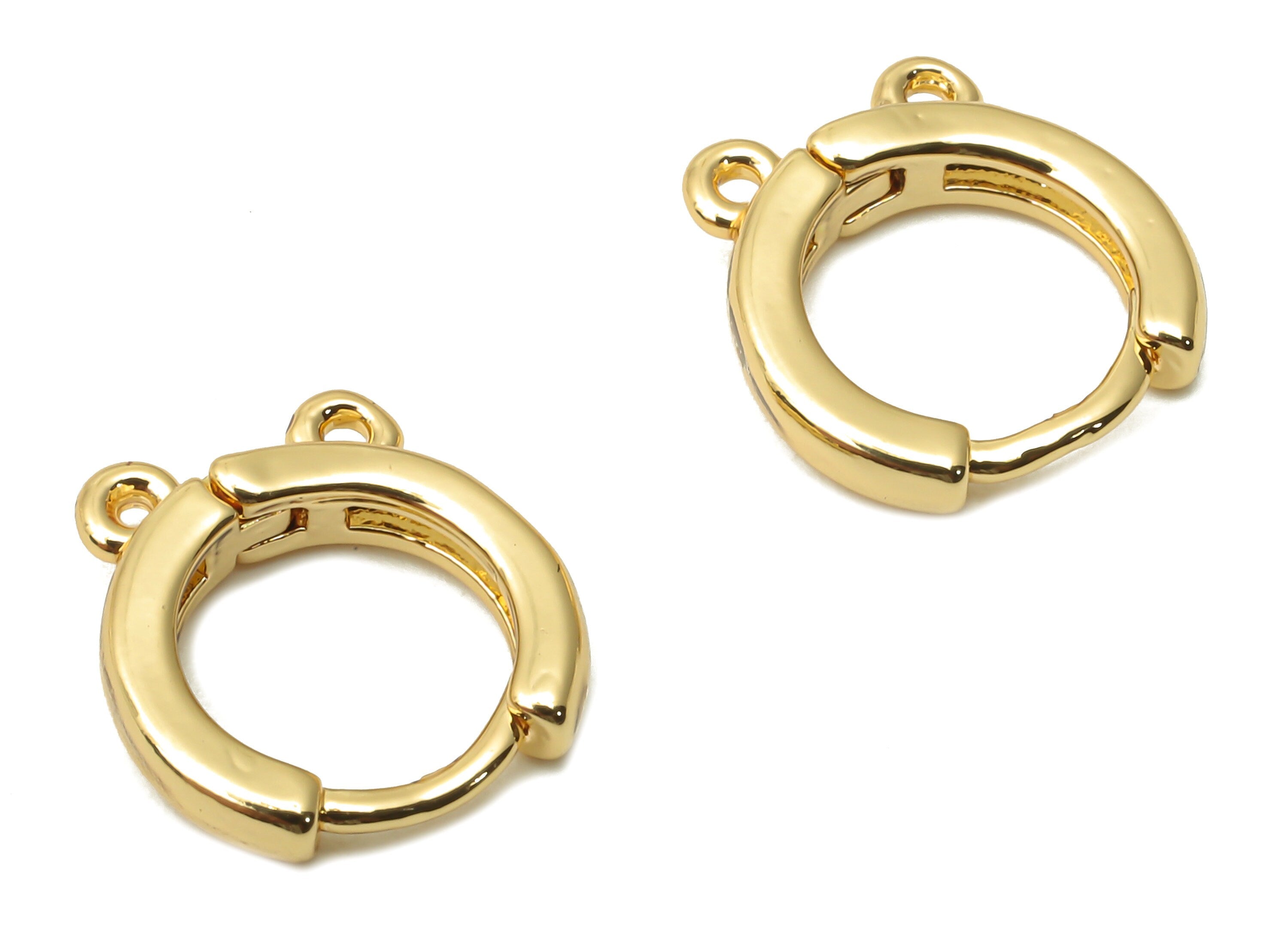 Brass Round Earring Clasps -  Clasps Connector - Brass Earring Huggie Hoop With Loops - 18K Real Gold Plated -11.5x10.33x2.46mm - RGP4888 - DOMEDBAZAAR