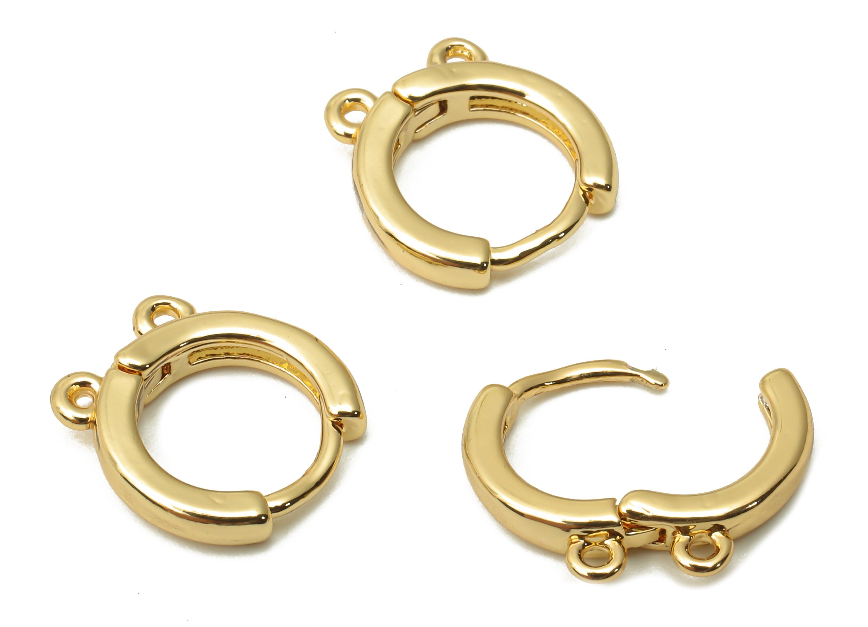 Brass Round Earring Clasps -  Clasps Connector - Brass Earring Huggie Hoop With Loops - 18K Real Gold Plated -11.5x10.33x2.46mm - RGP4888 - DOMEDBAZAAR