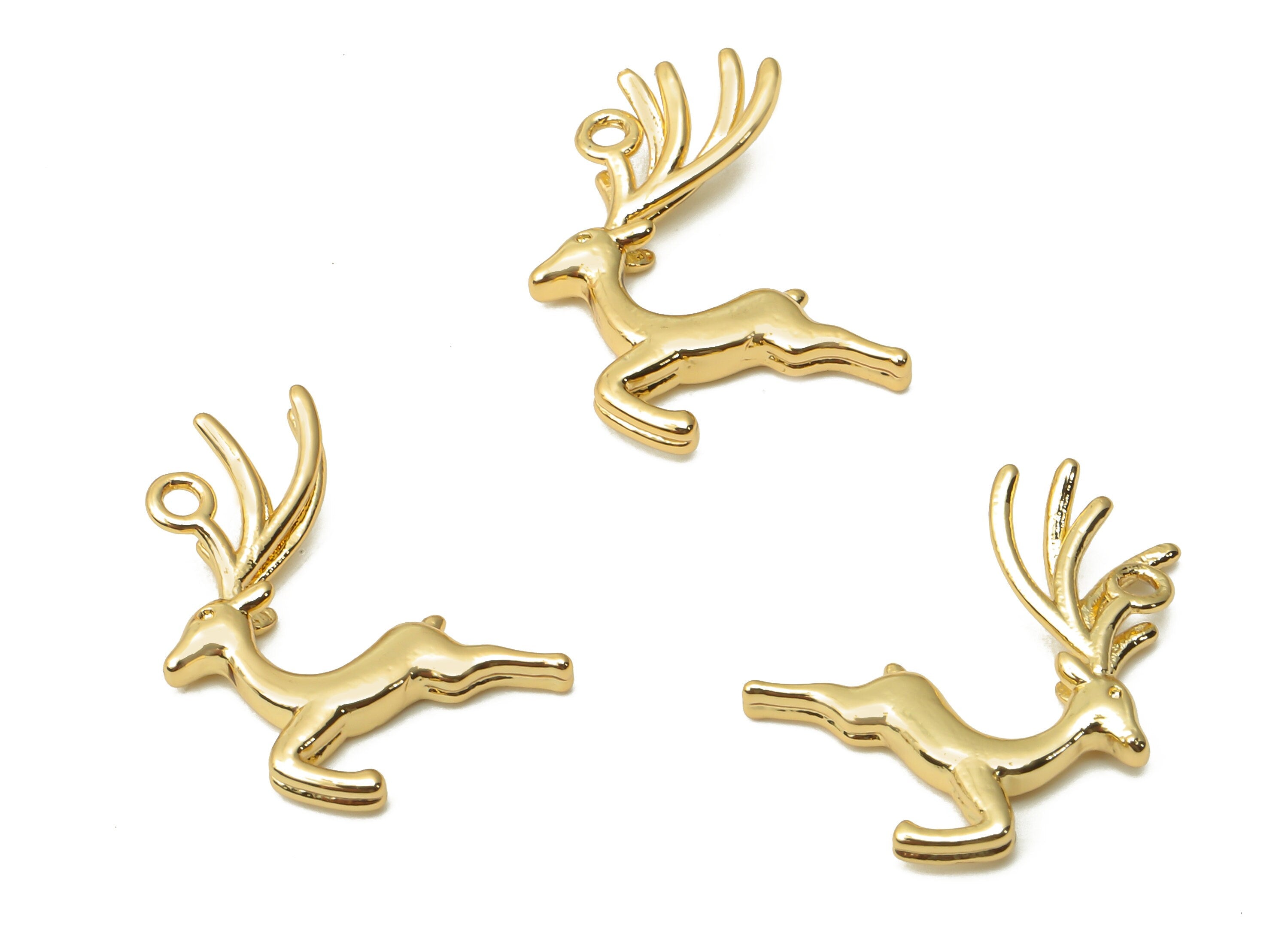 Brass Deer Earrings Charm - Brass Deer Pendant - Deer Gold Plated Pendant - 18K Real Gold Plated Brass - 17.73x10.87x2.2mm - RGP4902 - DOMEDBAZAAR