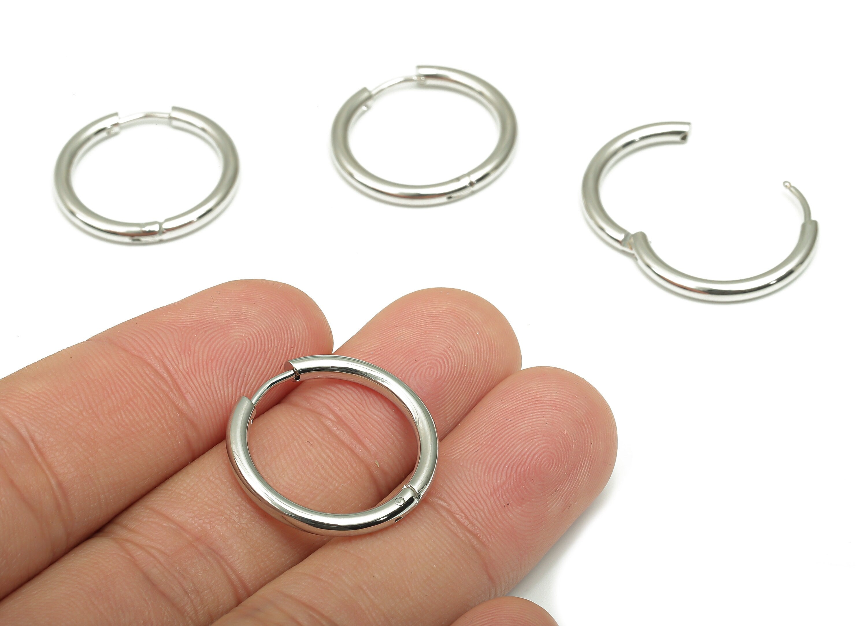 Hoop Earring Clasp - Brass Circle Earrings - 18k Real White Gold Plated Round Brass - Jewelry Supplies - 22.78x22.78x2.61mm - RGP4732S - DOMEDBAZAAR