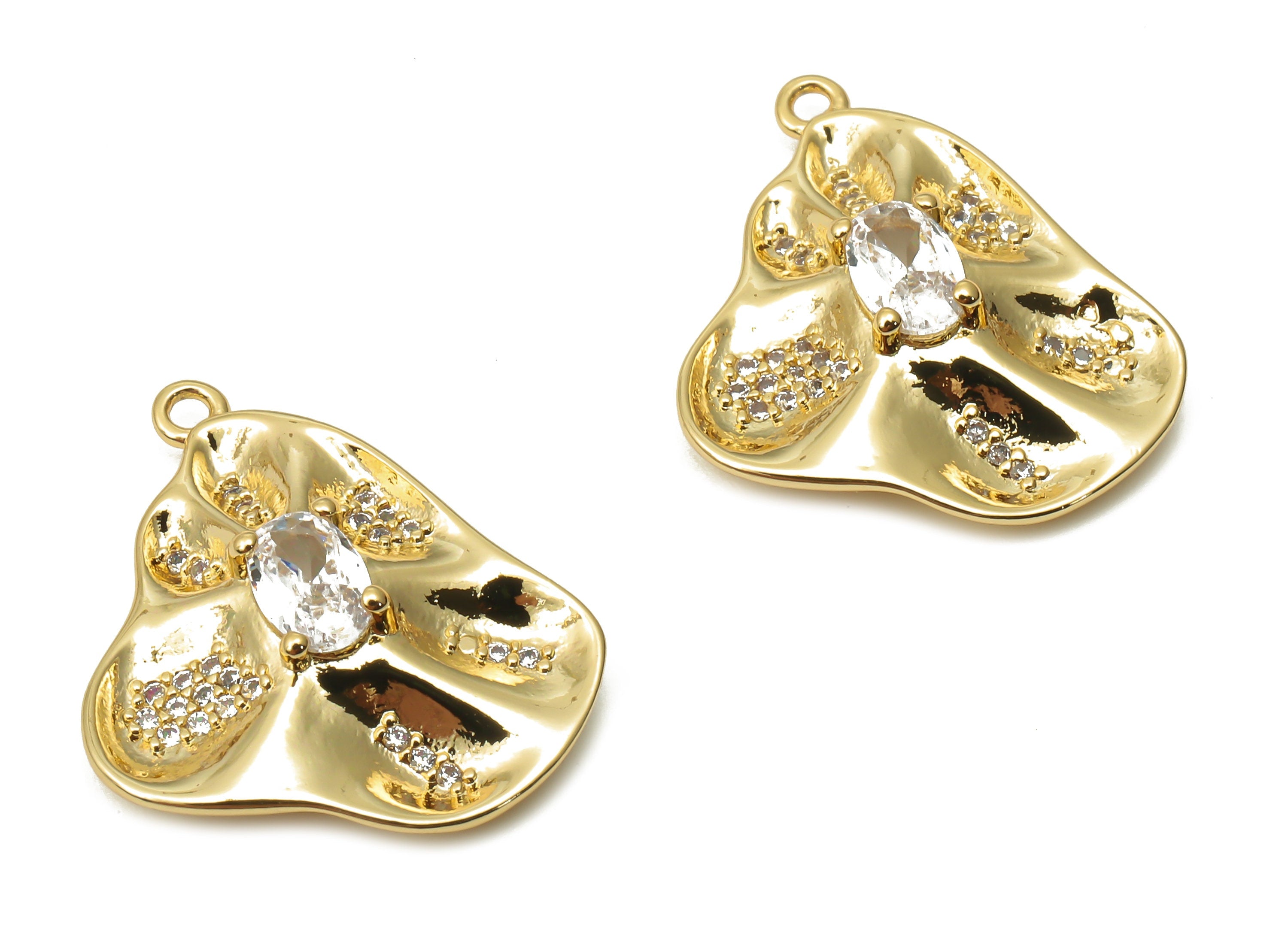 Brass Curved Lotus Earring Charm - Brass Wavy Leaf Pendant - Leaf Pendant - Water Flower - 18K Real Gold Plated - 21x18.4x2.24mm - RGP4909 - DOMEDBAZAAR