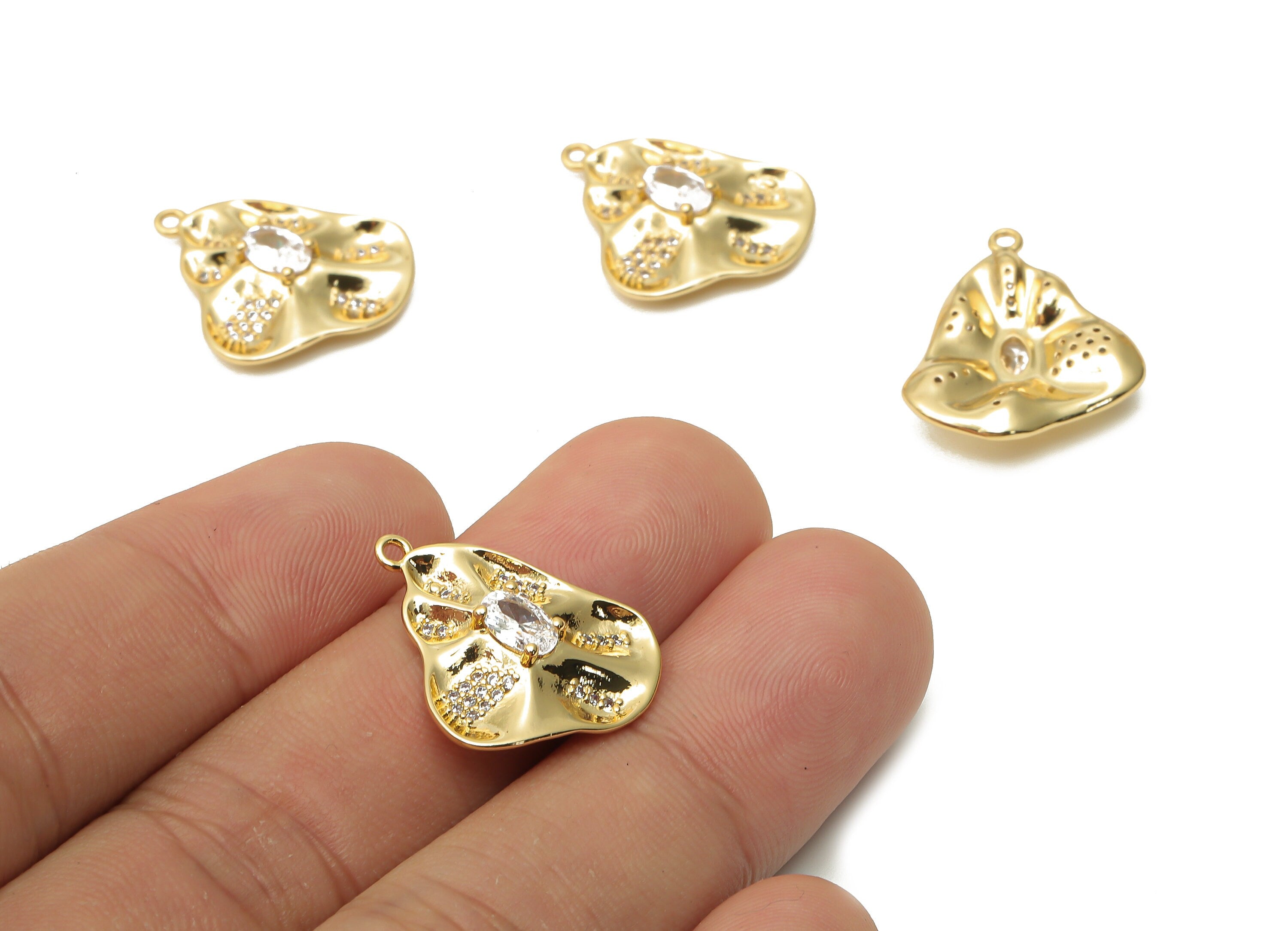 Brass Curved Lotus Earring Charm - Brass Wavy Leaf Pendant - Leaf Pendant - Water Flower - 18K Real Gold Plated - 21x18.4x2.24mm - RGP4909 - DOMEDBAZAAR