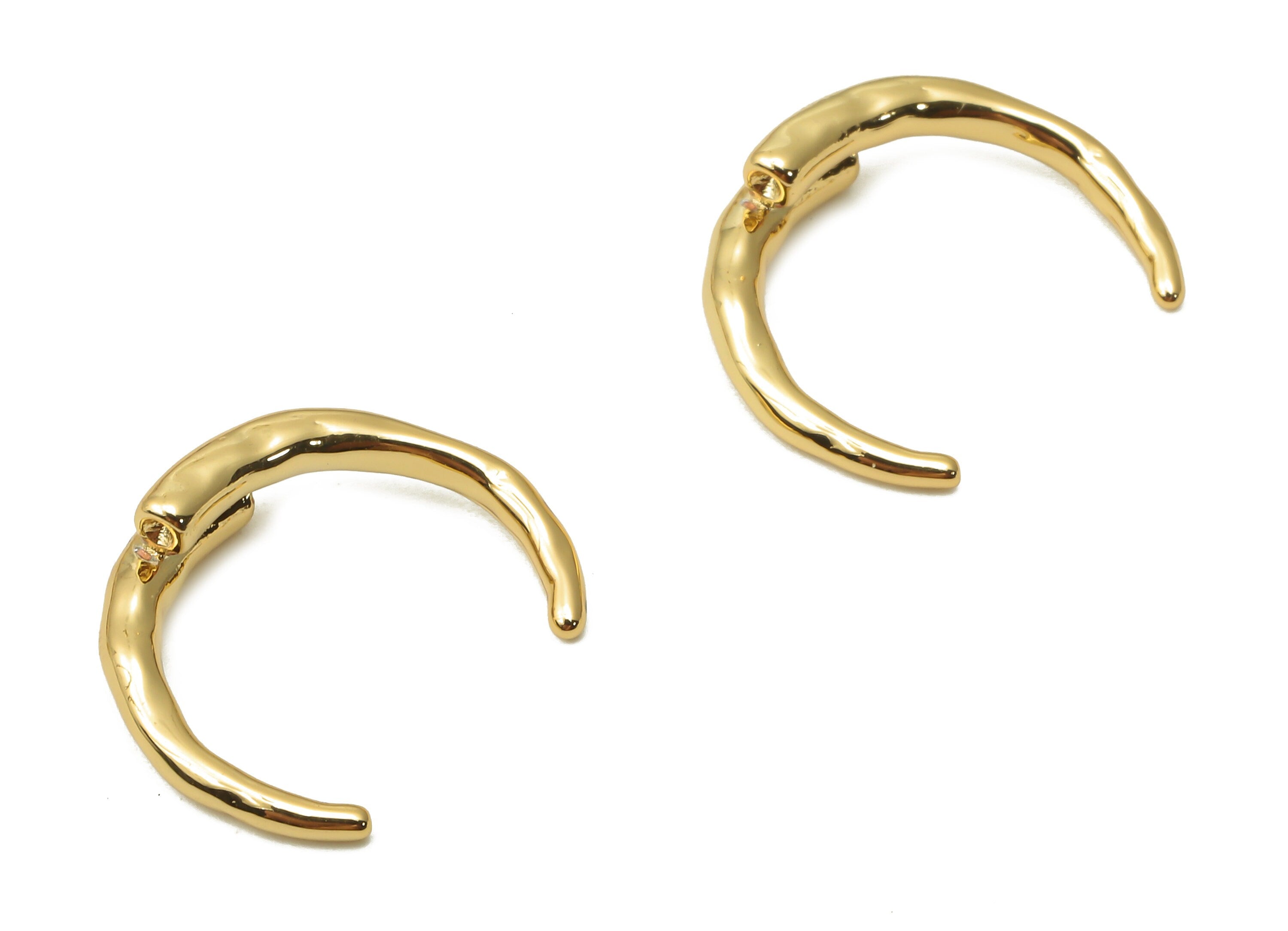 Brass Crescent Earrings Charm - Brass Hoop C Earrings - Gold Tone Brass Moon Earrings - 18K Real Gold Plated - 15.98x14x1.9mm - RGP4910 - DOMEDBAZAAR