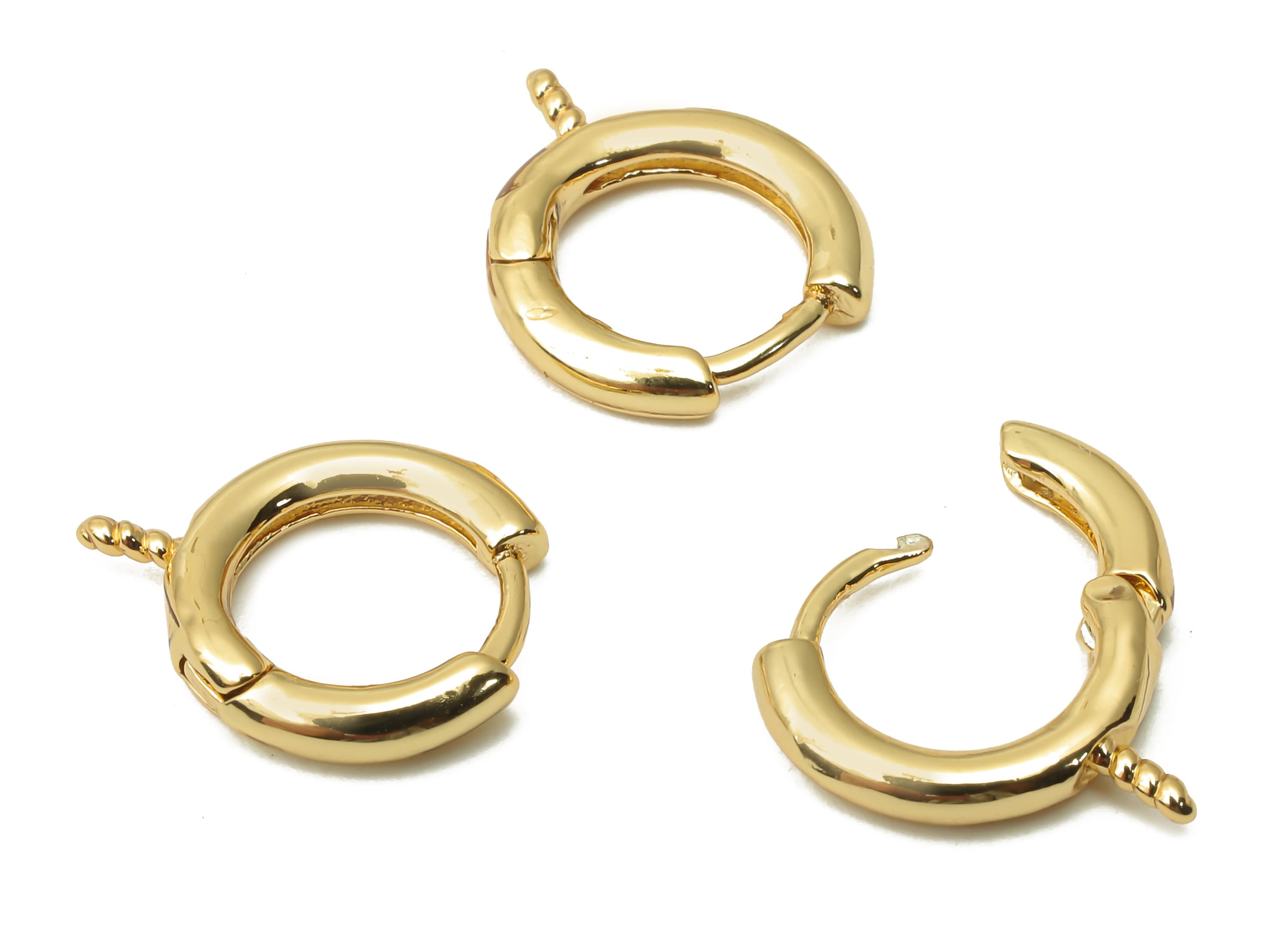 Brass Round Earrings Clasps - Brass Earring Huggie Hoop - Brass Hoop Earring for Pearl - 18K Real Gold Plated - 14.13x11.7x2.32mm - RGP4911 - DOMEDBAZAAR