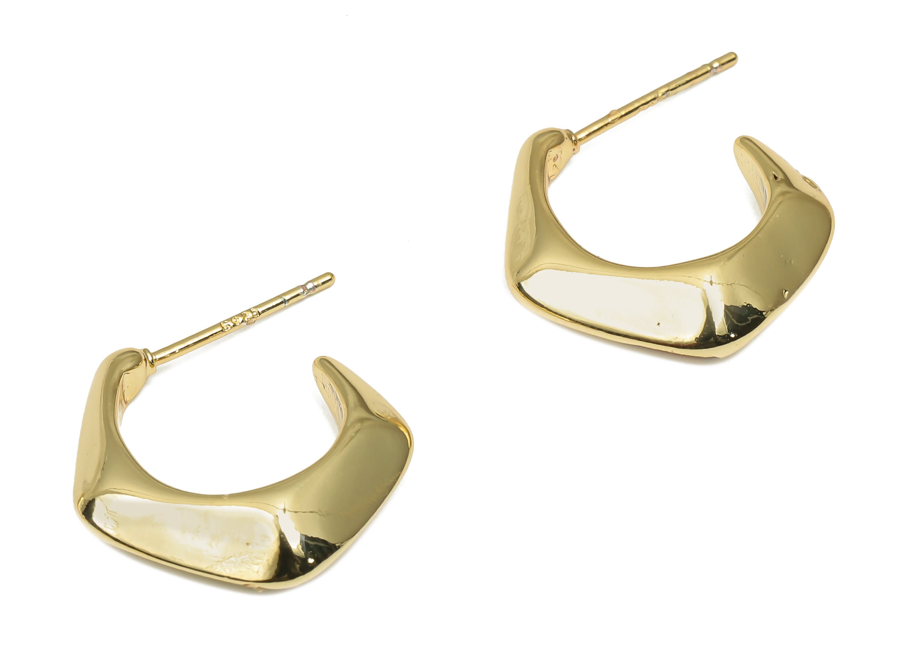 Gold Open Hoop Earring - Brass Geometric Stud - 18K Real Gold Plated Brass Open Hoops - Imitation Silver Stud - 18x15.7x5.5mm - RGP4545 - DOMEDBAZAAR