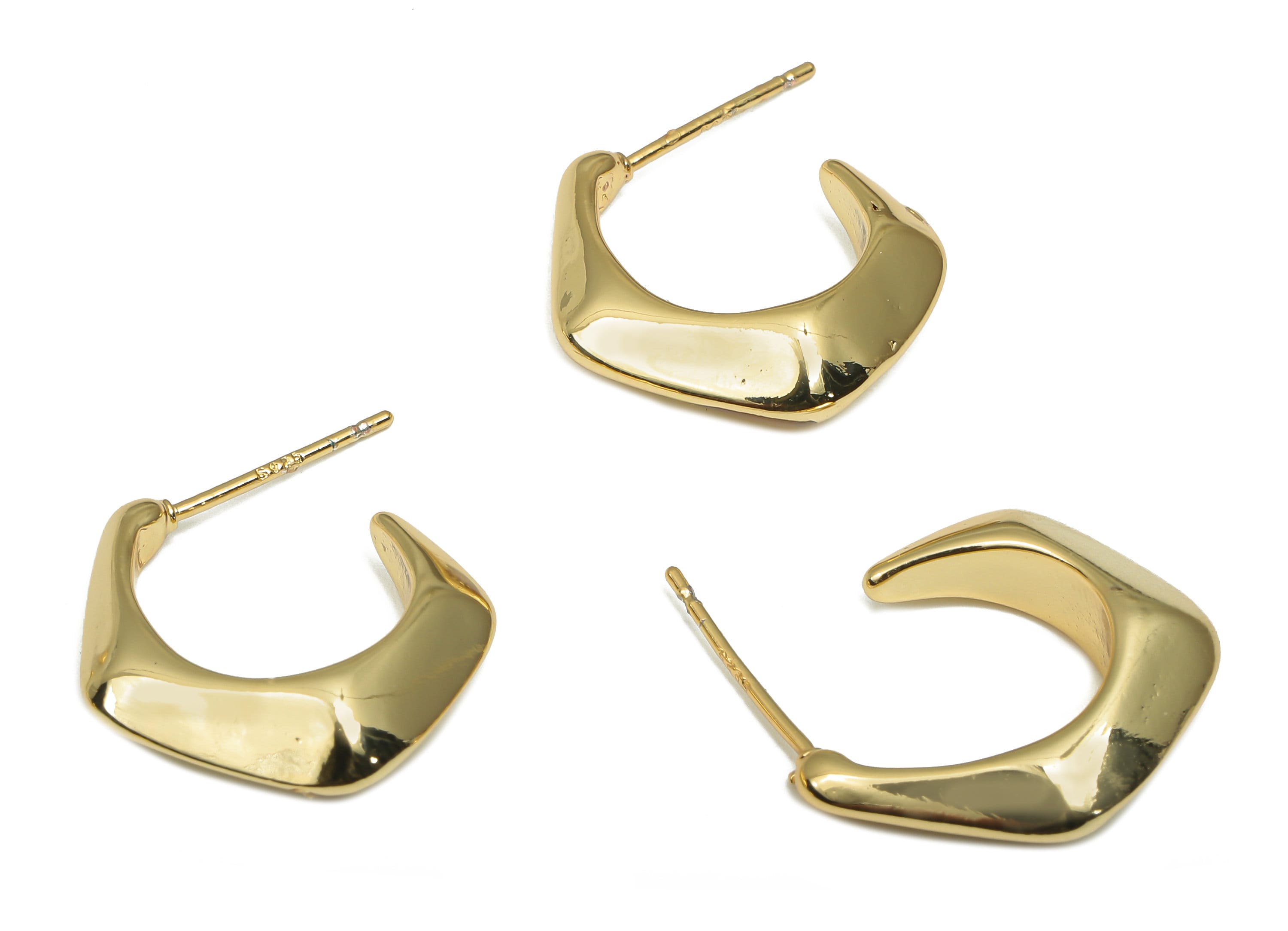 Gold Open Hoop Earring - Brass Geometric Stud - 18K Real Gold Plated Brass Open Hoops - Imitation Silver Stud - 18x15.7x5.5mm - RGP4545 - DOMEDBAZAAR