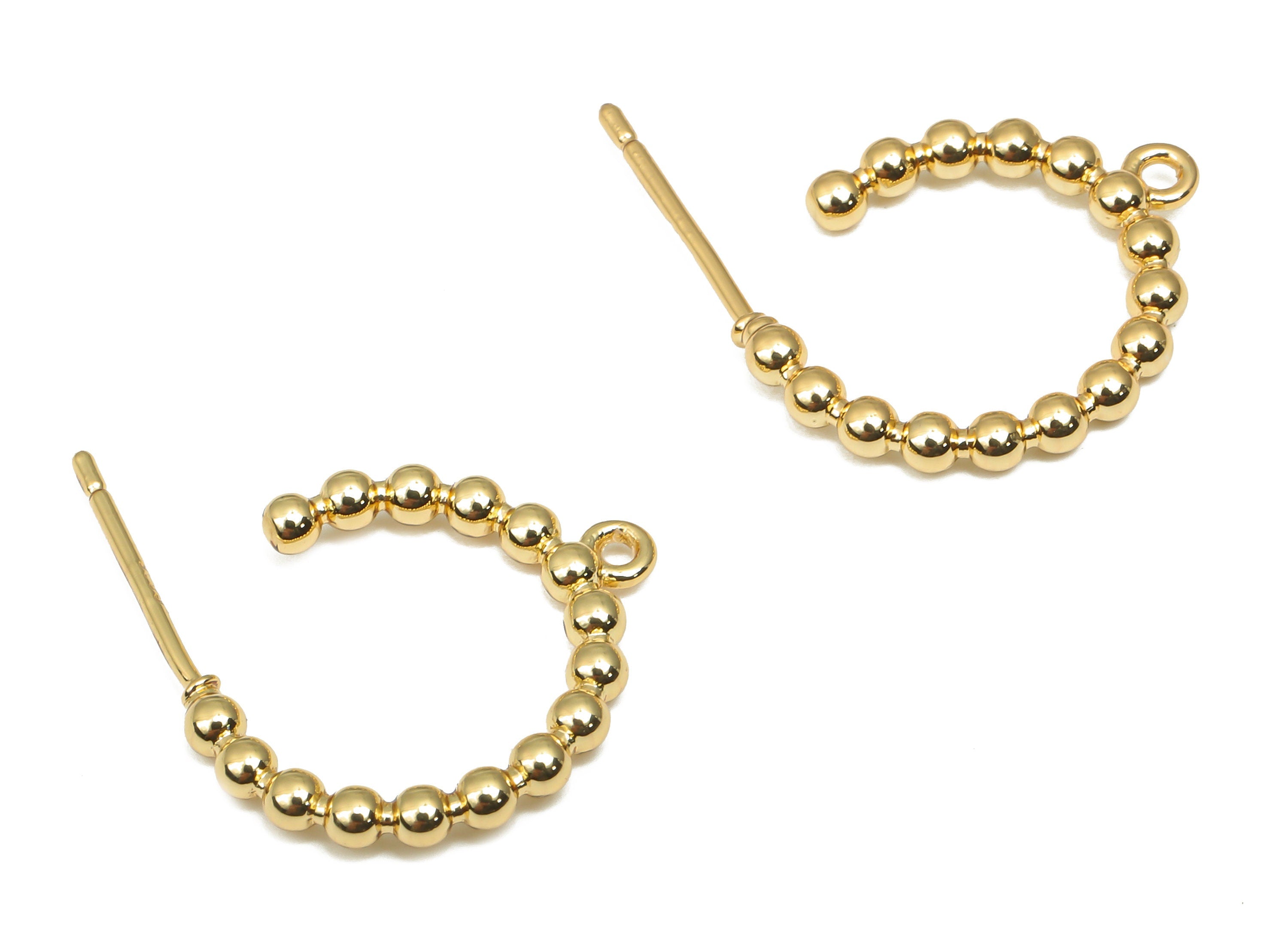 Brass Hoop Earring - Gold Balls Hoop Earrings With Loop - Imitation Silver Stud - 18K Real Gold Plated Brass - Post -15.5x14.6x2.1mm-RGP4550 - DOMEDBAZAAR